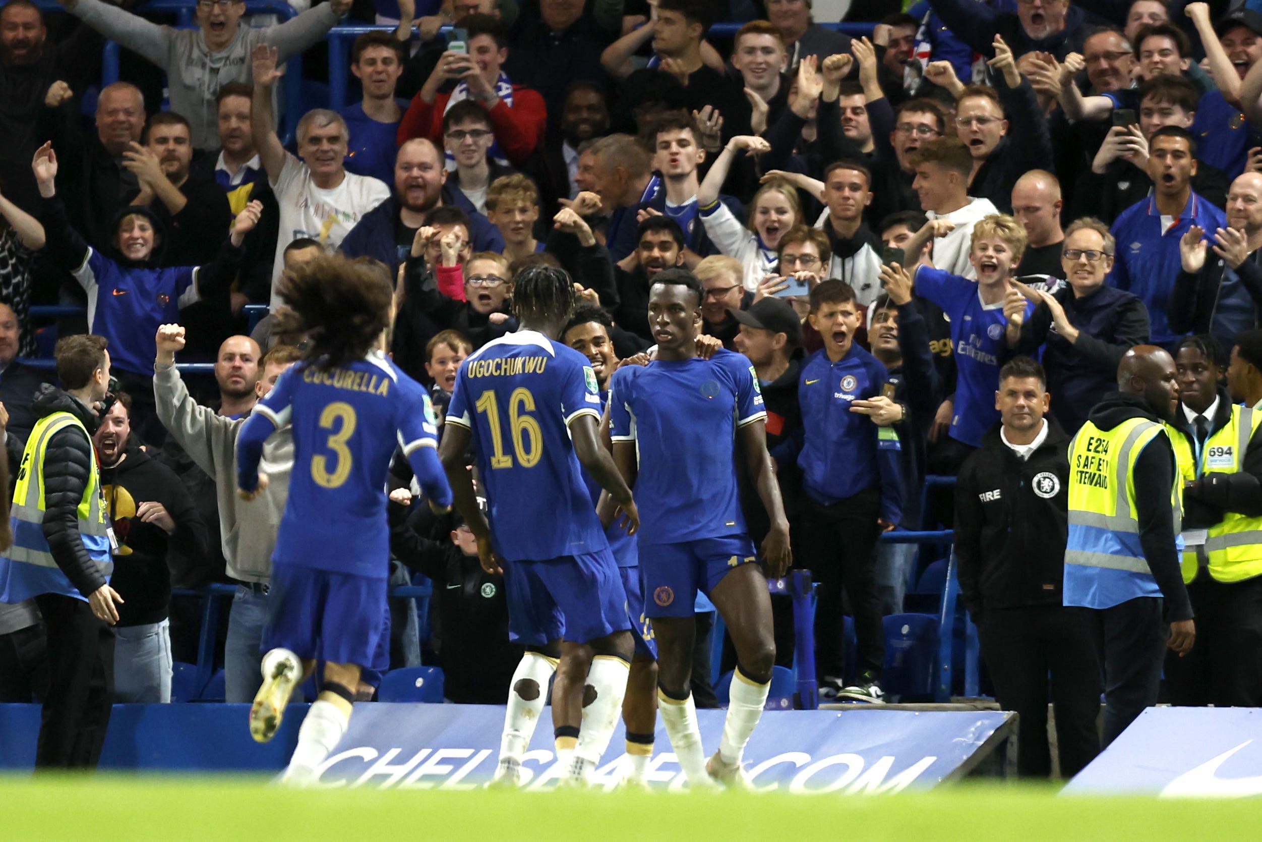 Nicolas Jackson scored his second goal for Chelsea in the Carabao Cup third-round meeting with Brighton (Nigel French/PA)