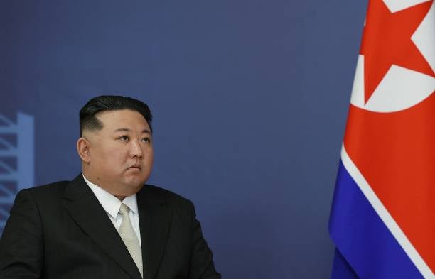 North Korea’s leader Kim Jong Un during his meeting with the Russian president at the Vostochny Cosmodrome in Amur region on 13 September