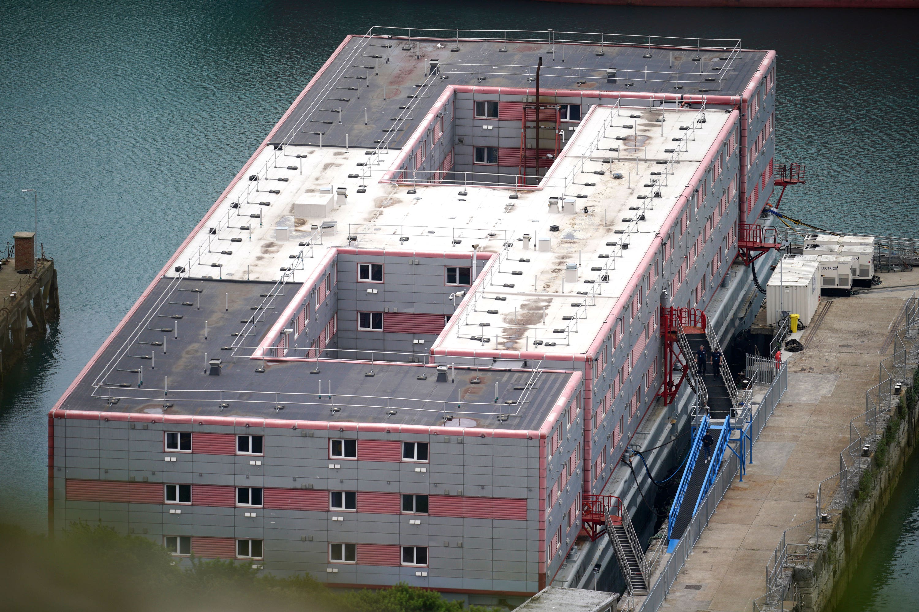 The Bibby Stockholm accommodation barge at Portland Port in Dorset (Ben Birchall/PA)