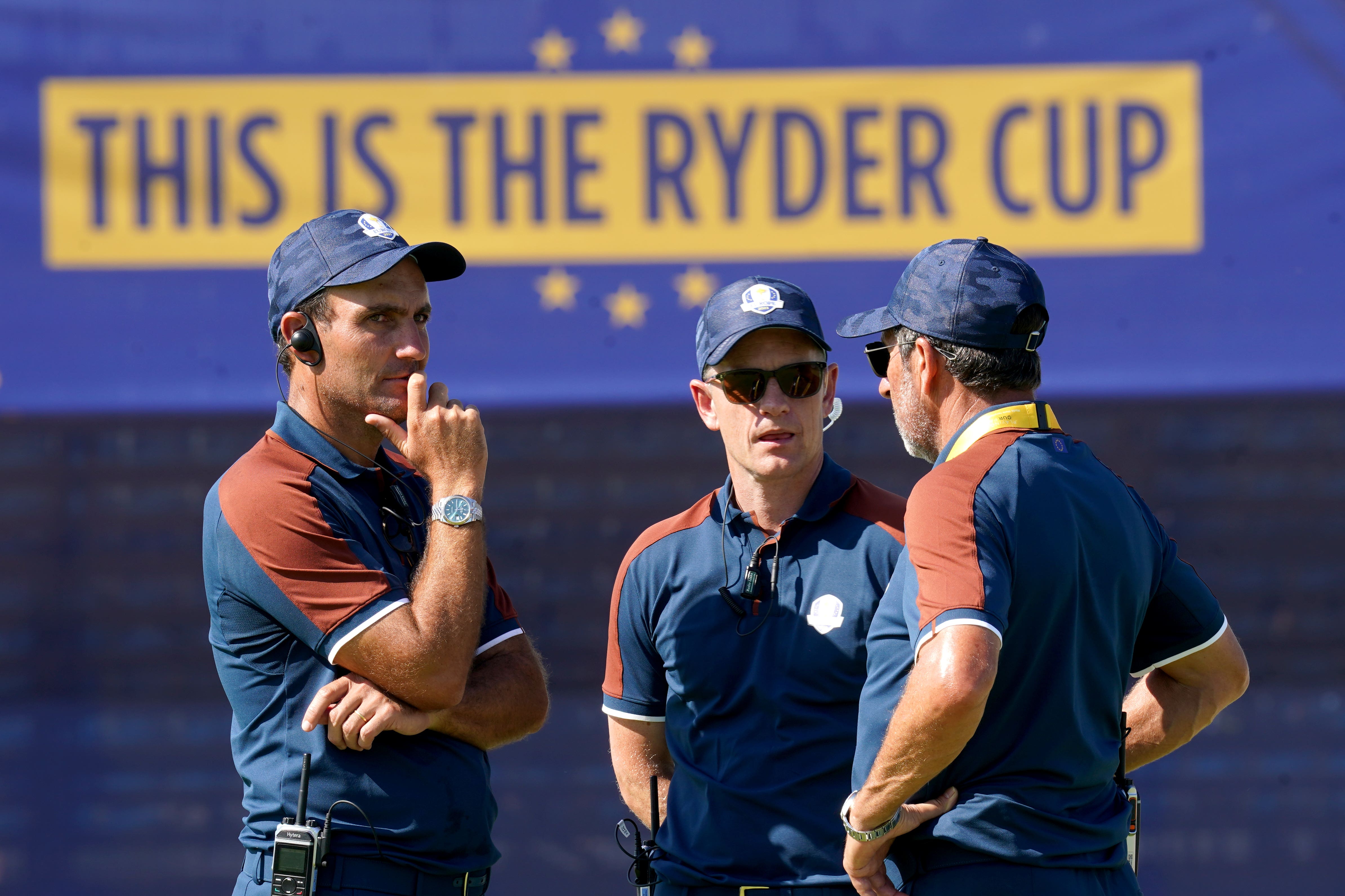 Team Europe captain Luke Donald (centre) with vice-captains Jose Maria Olazabal and Edoardo Molinari (left) ahead of the 44th Ryder Cup (David Davies/PA)