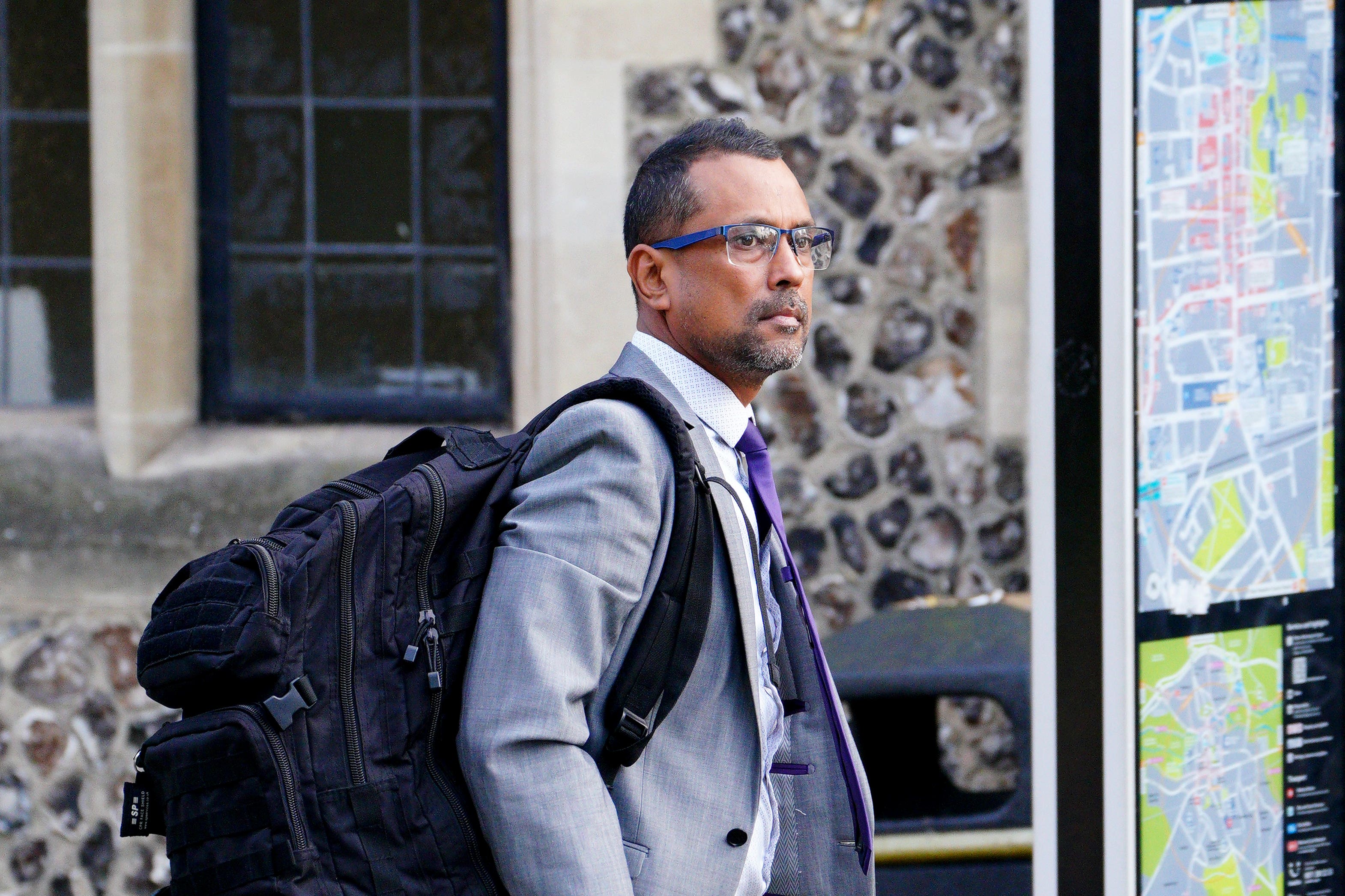 Pc Ravi Canhye of Dorset Police leaves Winchester Crown Court, Hampshire, where he is charged with two counts of rape, one count of attempted rape and five of sexual assault against two women. Canhye is alleged to have carried out the offences while he was off duty between April 8 and 11 2022. Picture date: Monday September 25, 2023. (Ben Birchall/PA Wire)