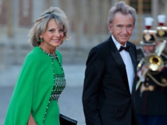 Bernard Arnault and Helene Mercier arrive at Chateau de Versailles for the state dinner for King Charles III