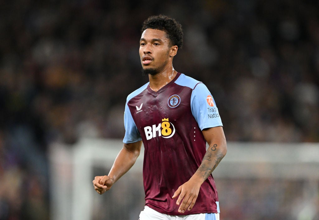 Aston Villa’s Boubacar Kamara in the ‘wet’ kit against Everton