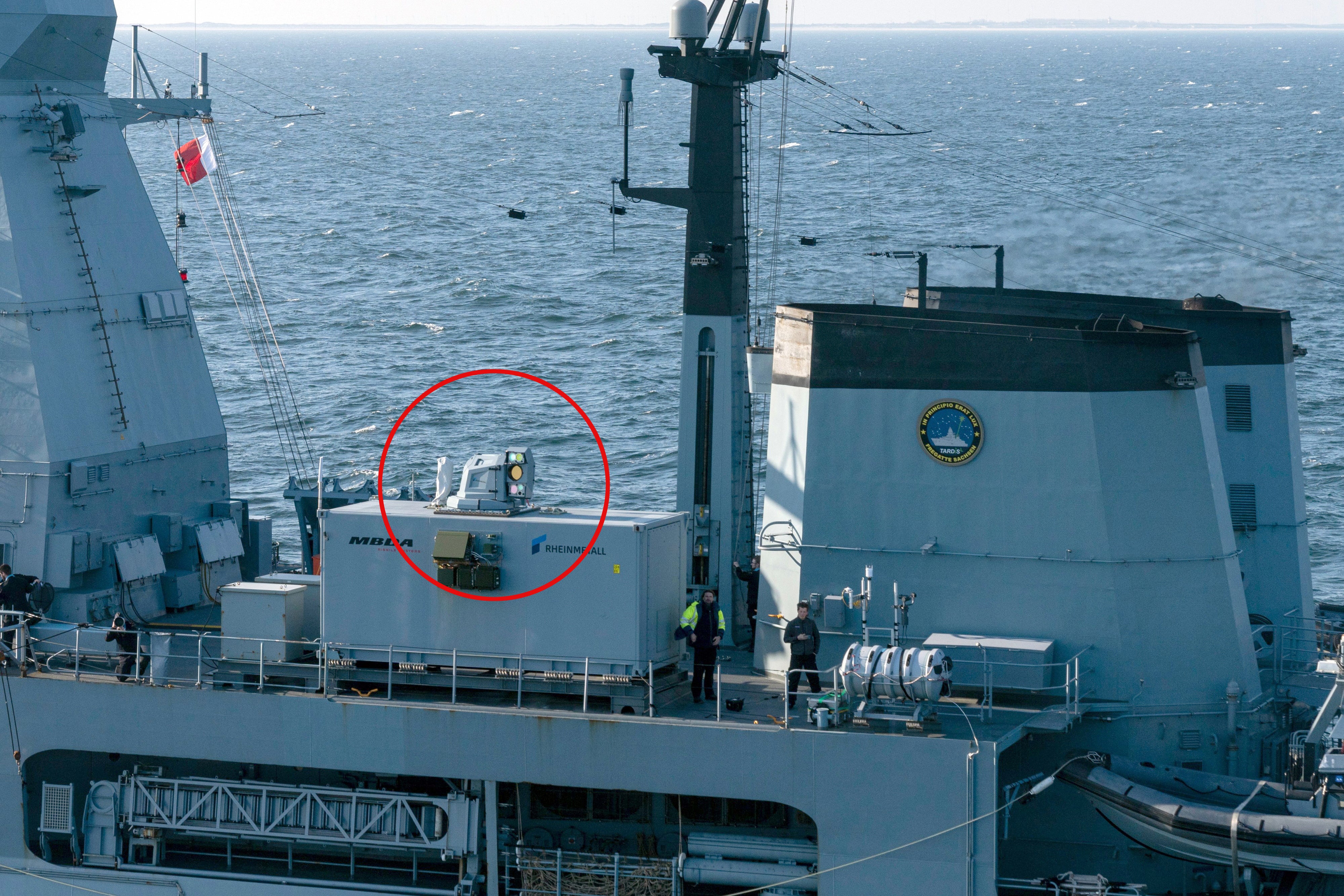 The laser weapon demonstrator (LWD) on the German Navy frigate Sachsen