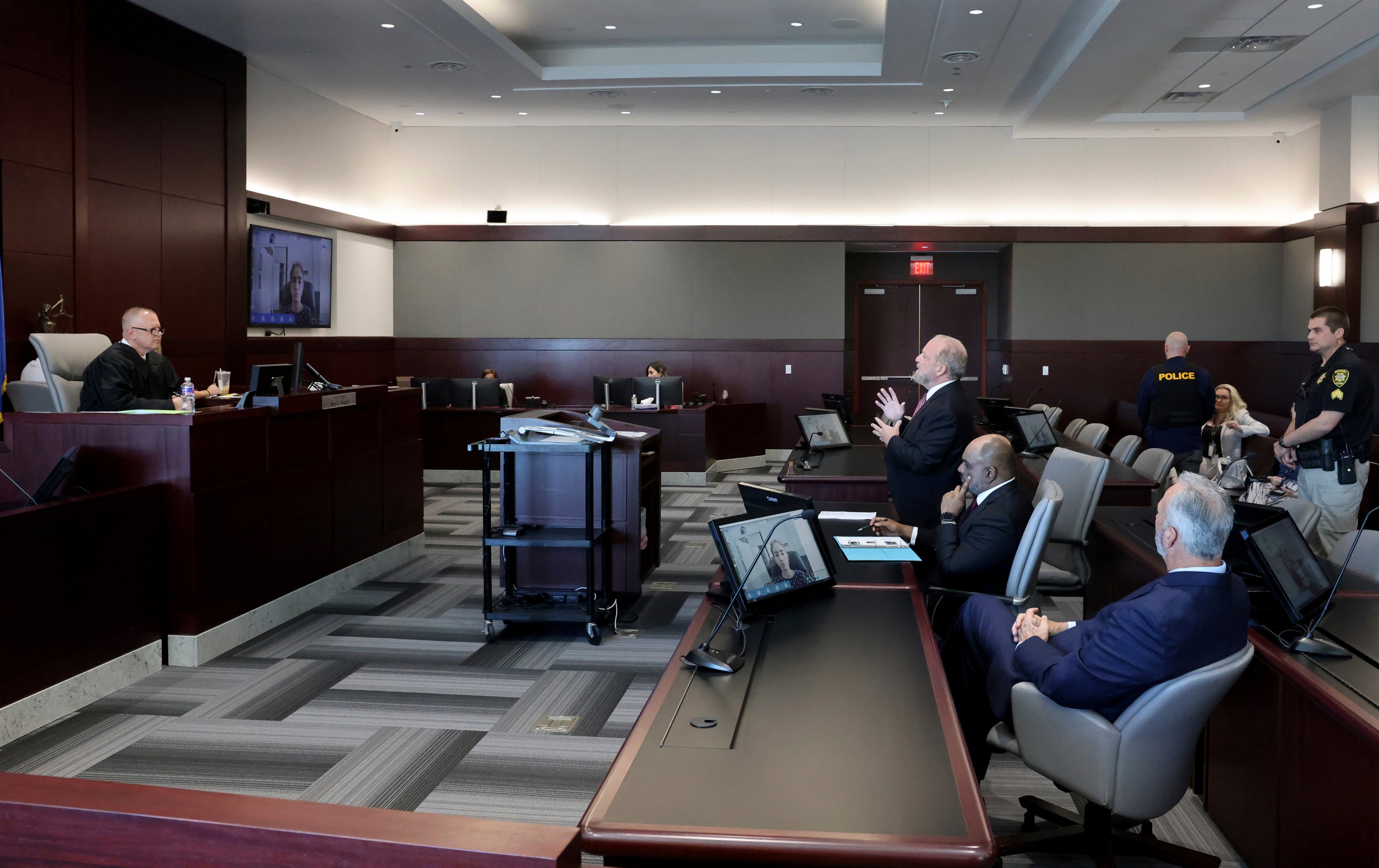 Clark County Chief Deputy District Attorney Marc DiGiacomo, addresses Chief Judge Jerry Wiese regarding an indictment in the 1996 murder of Tupac Shakur during a court hearing at the Regional Justice Center in Las Vegas on Friday, Sept. 29, 2023.