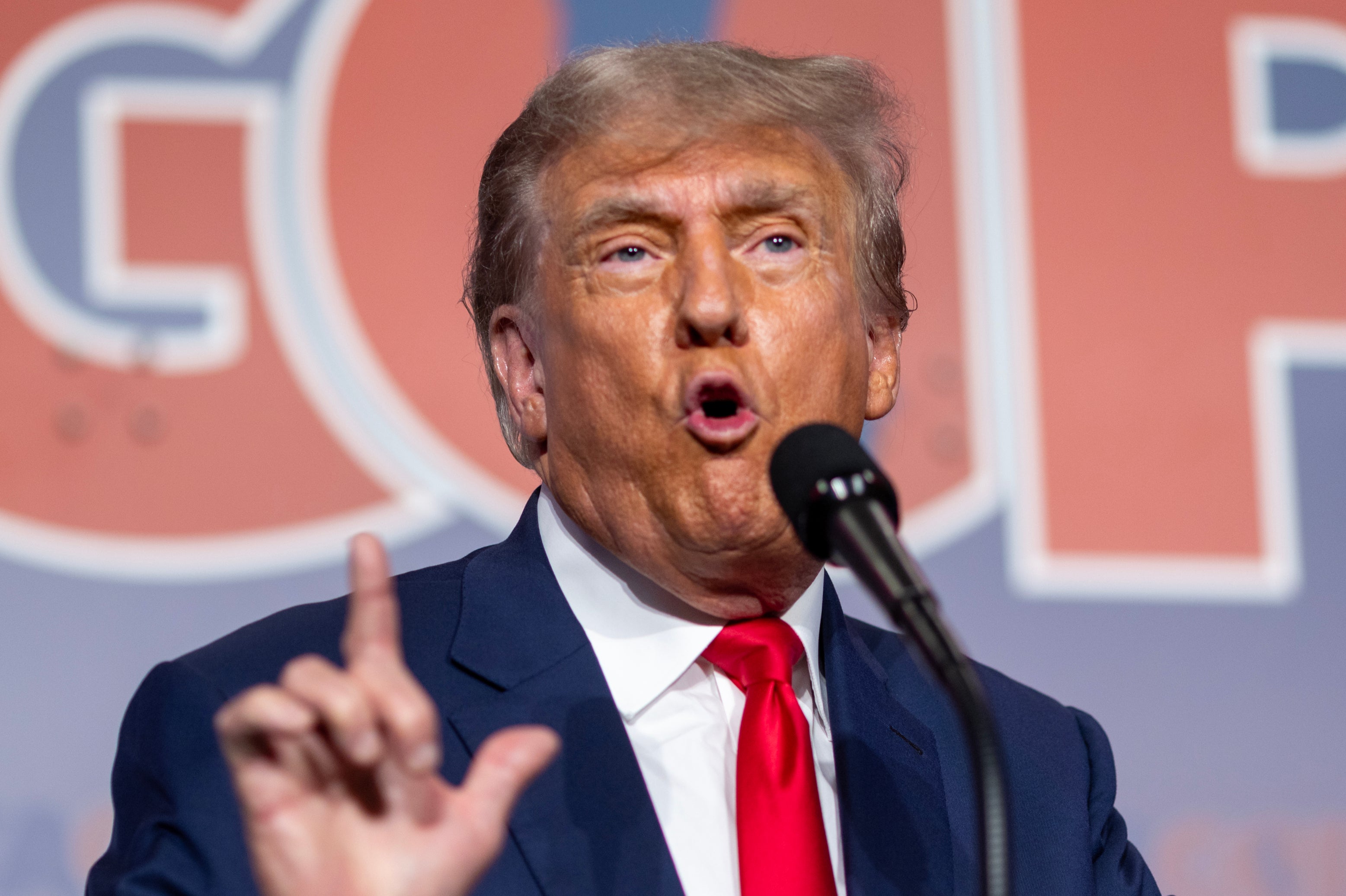 Former U.S. President Donald Trump speaks at the California GOP Fall convention on September 29, 2023 in Anaheim, California