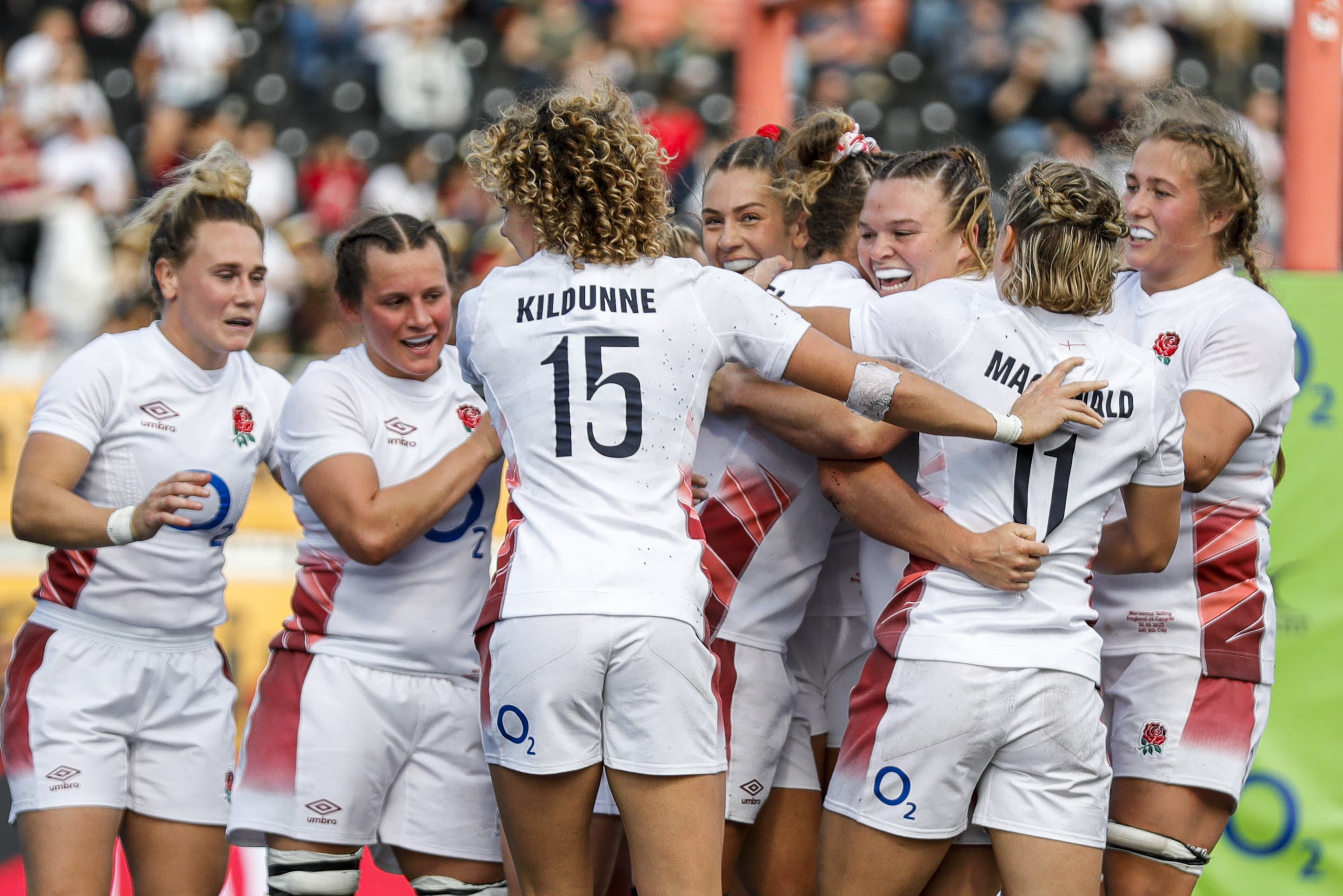 England celebrate victory against Canada (Ben Whitley/PA)