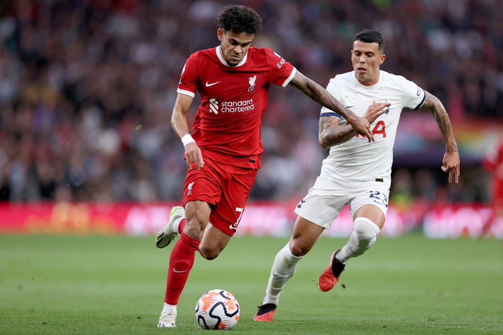 Luis Diaz races through to score for Liverpool, in a goal that was ruled offside