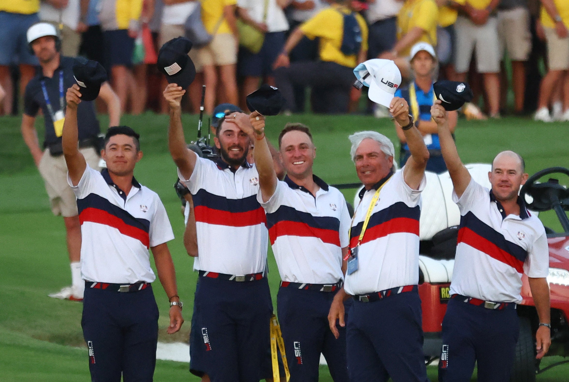 US team members mimic the hat celebration