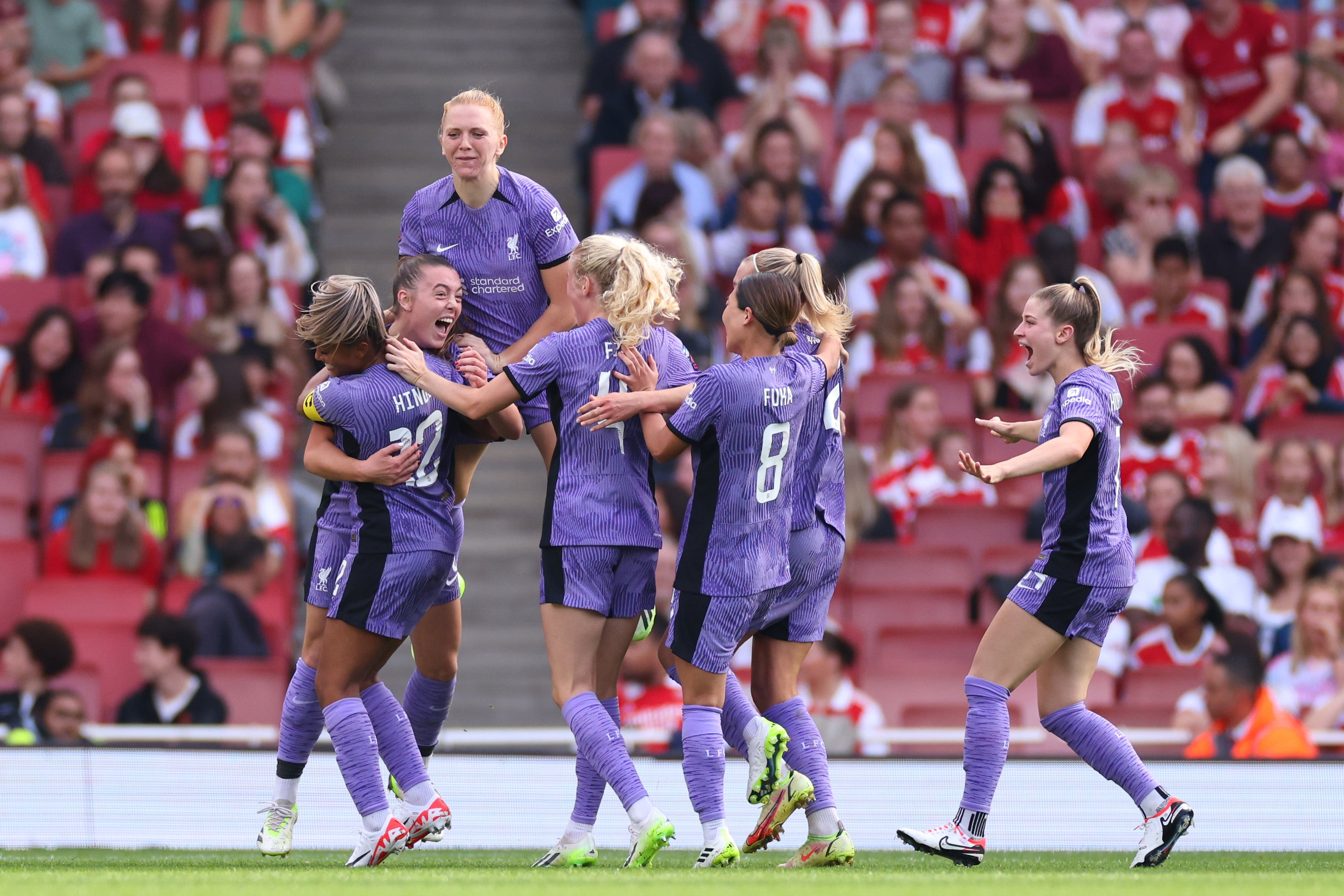 Miri Taylor celebrates scoring Liverpool’s winner at the Emirates