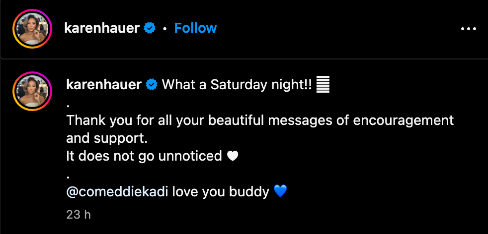 Karen Hauer hints at frustration with ‘Strictly’ judges’s comments on Instagram