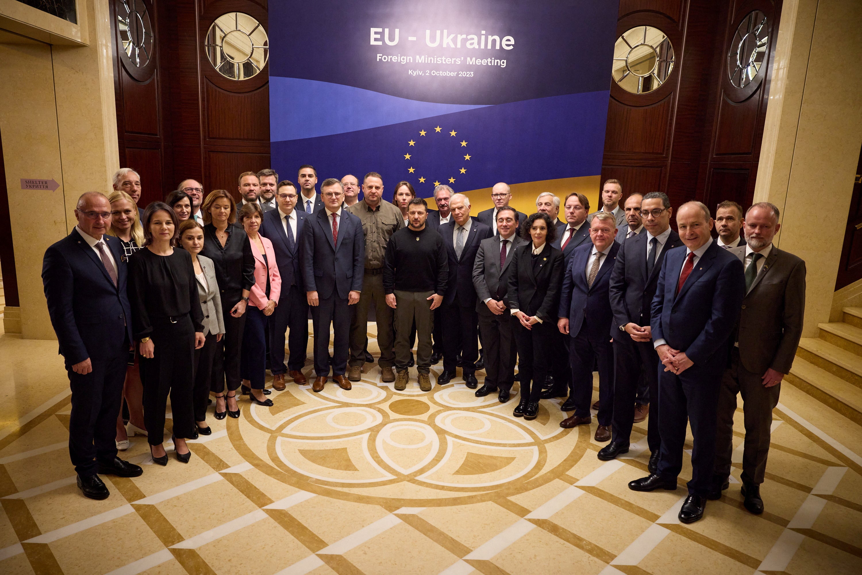 President Zelensky, centre, and EU foreign ministers in Kyiv