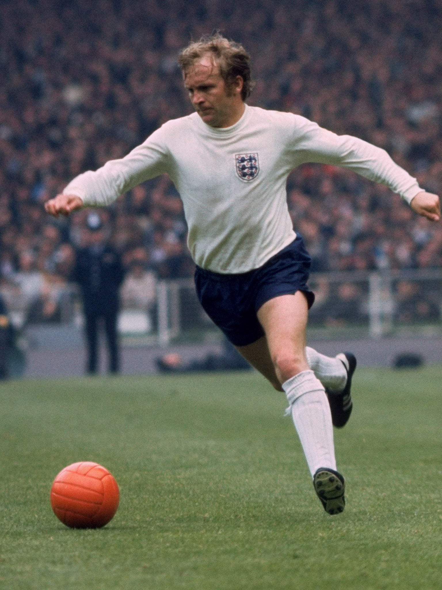 Lee in action for England against Scotland in 1971