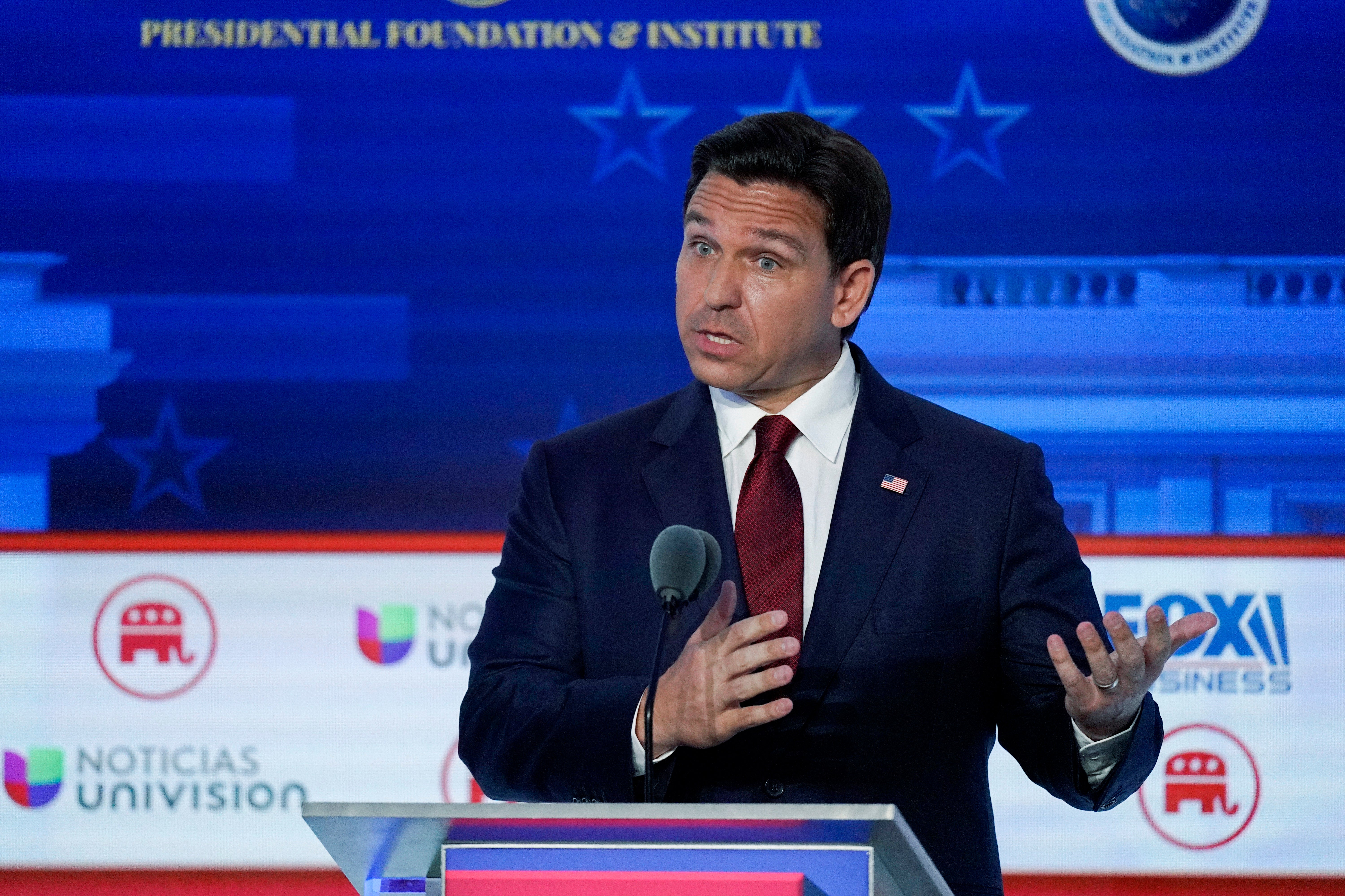 Florida Gov. Ron DeSantis speaks during a Republican presidential primary debate