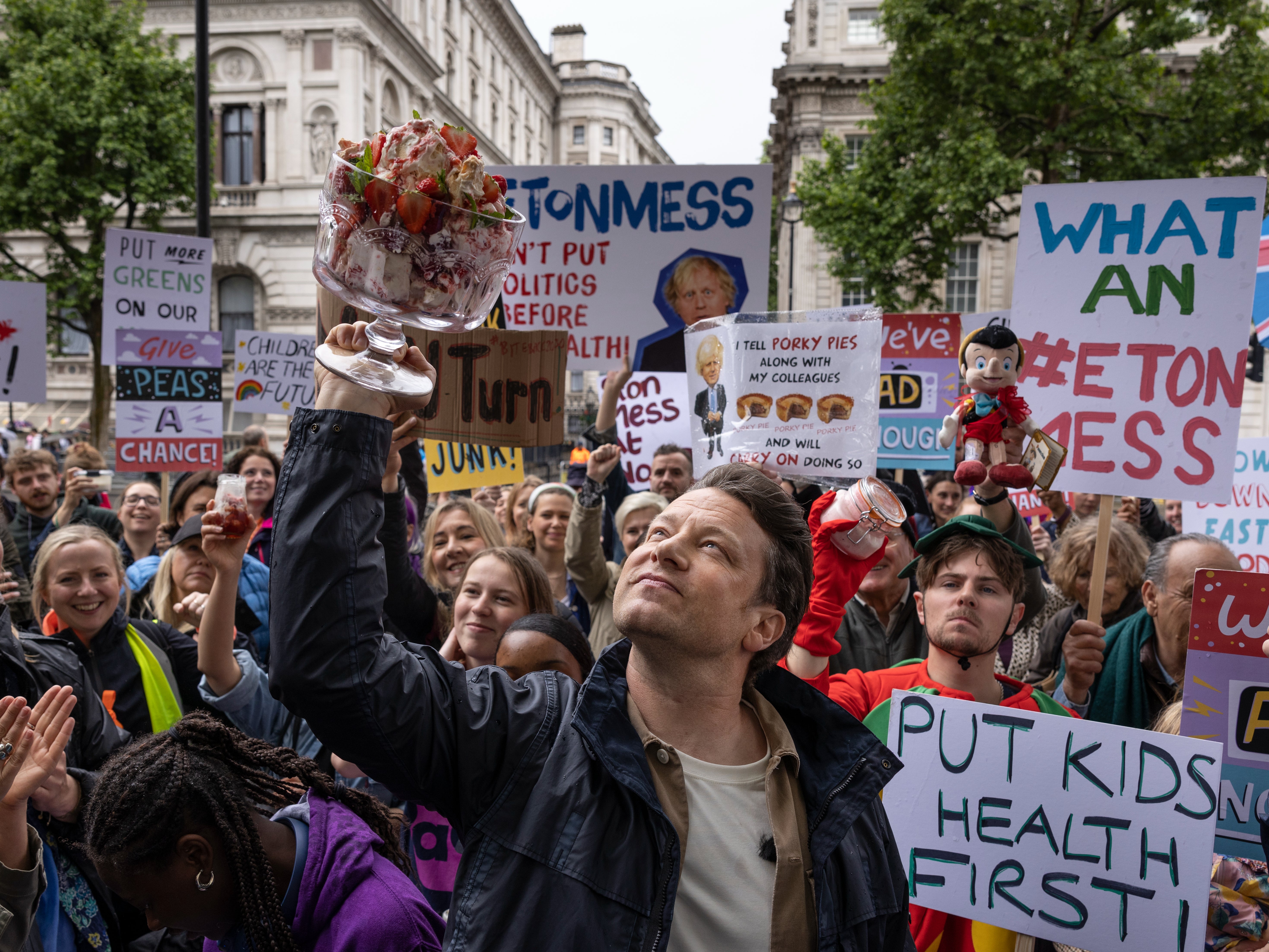 Jamie Oliver during a protest outside Downing Street on 20 May 2022