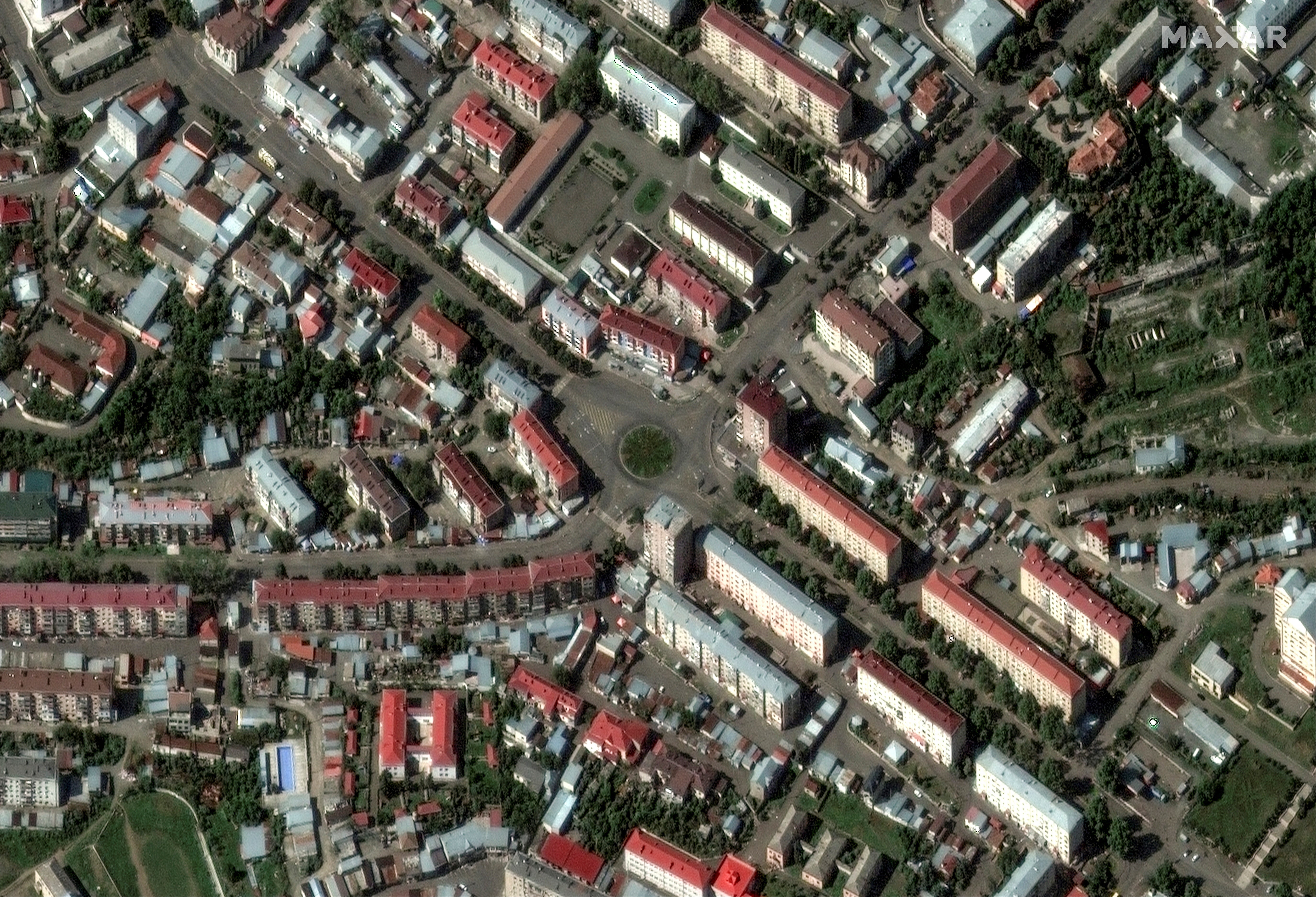 A satellite image shows empty streets of the city of Stepanakert, known by Khankendi by Azerbaijan, in Nagorno-Karabakh