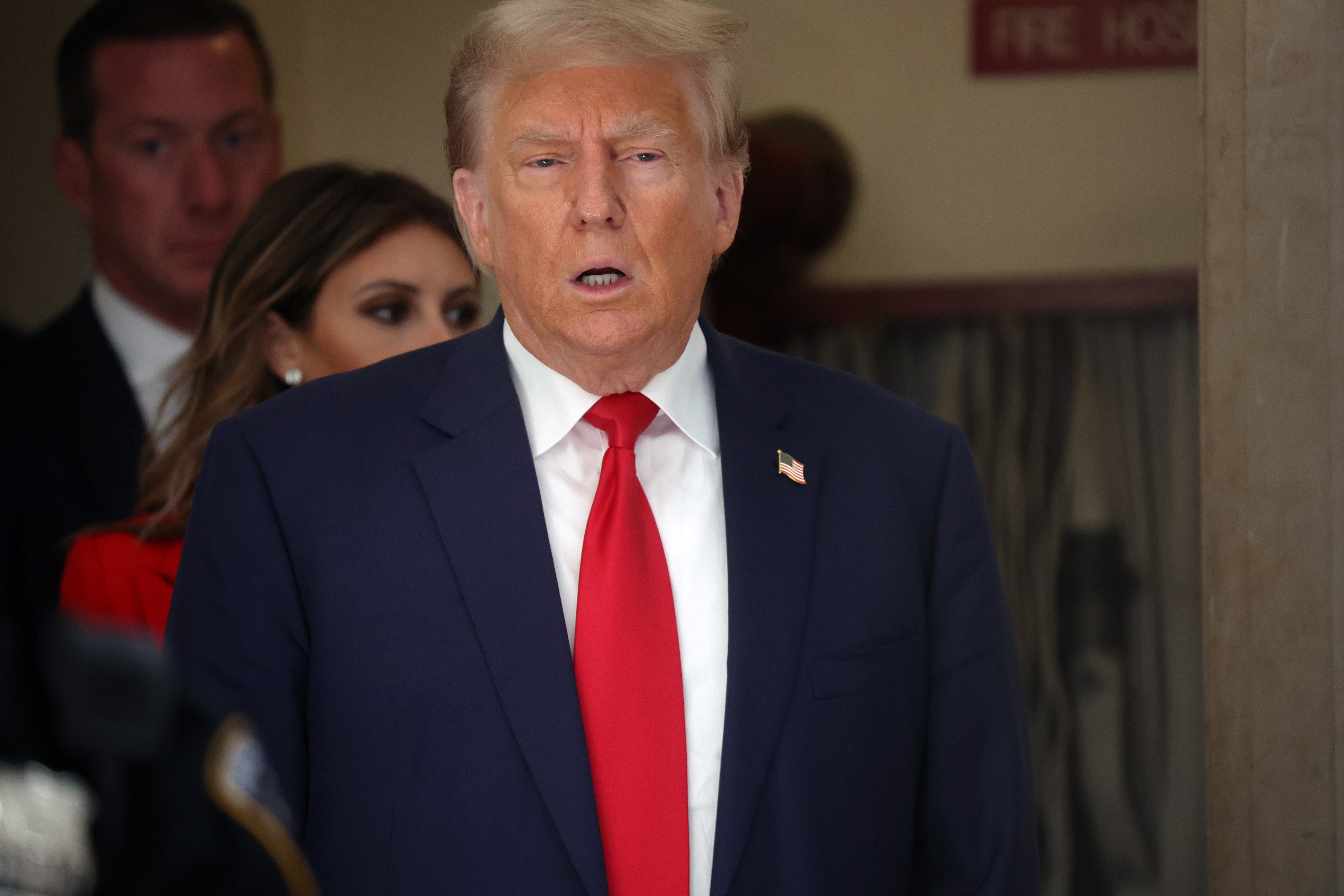 Trump speaks to the media outside the courtroom