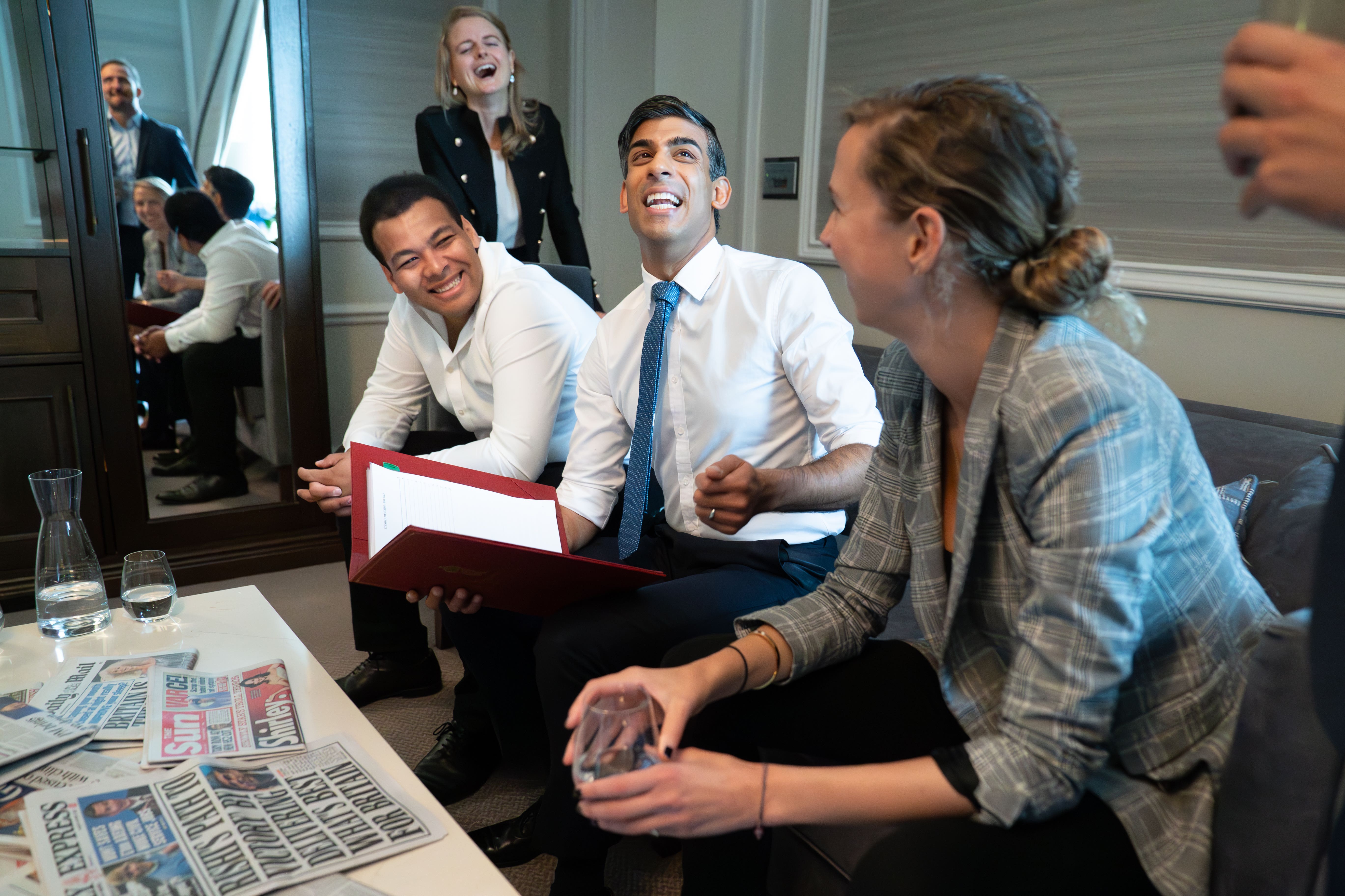 Sunak meets staff ahead of his conference speech (Stefan Rousseau/PA)