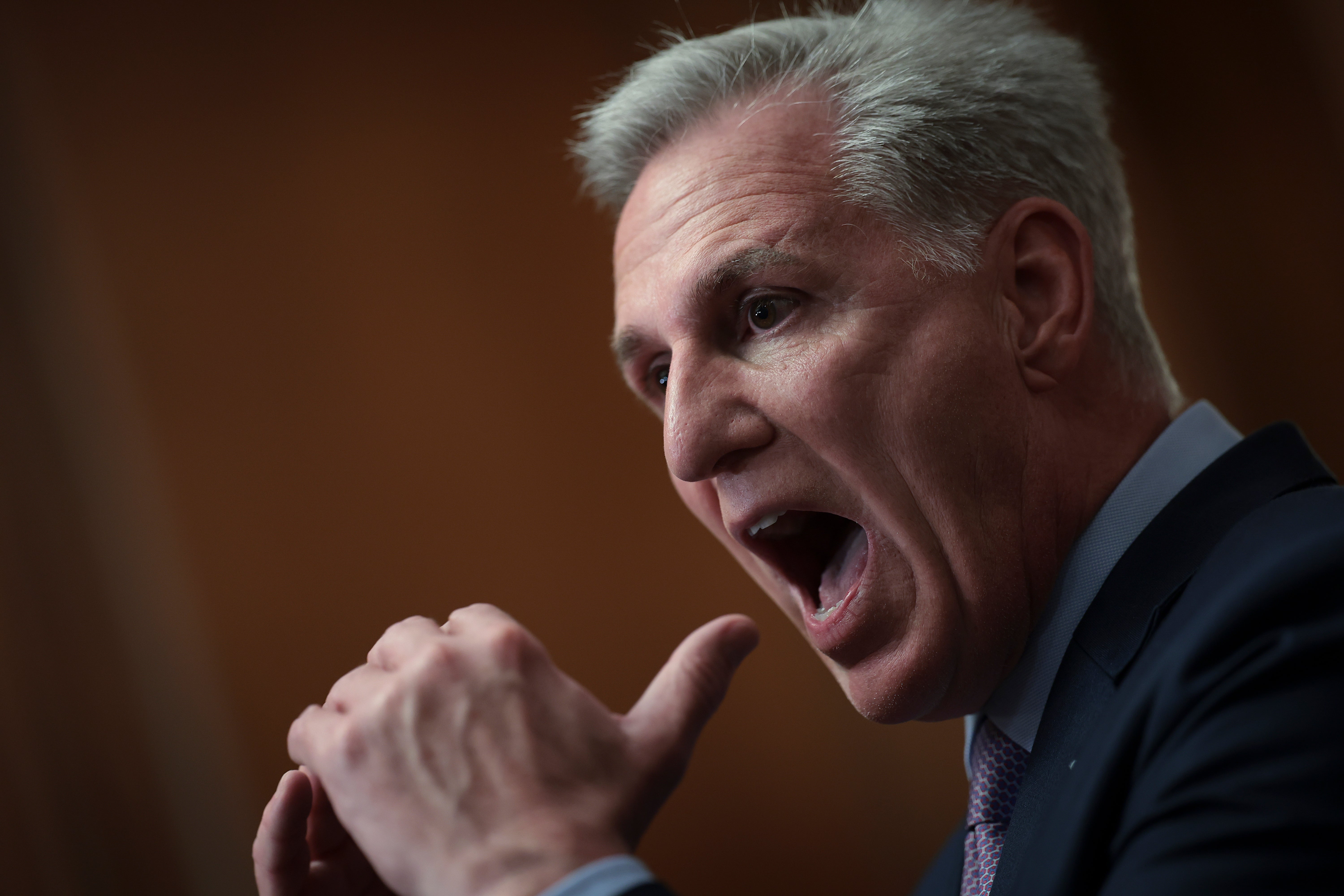 U.S. Rep. Kevin McCarthy (R-CA) answers questions at the Capitol after being ousted as House speaker