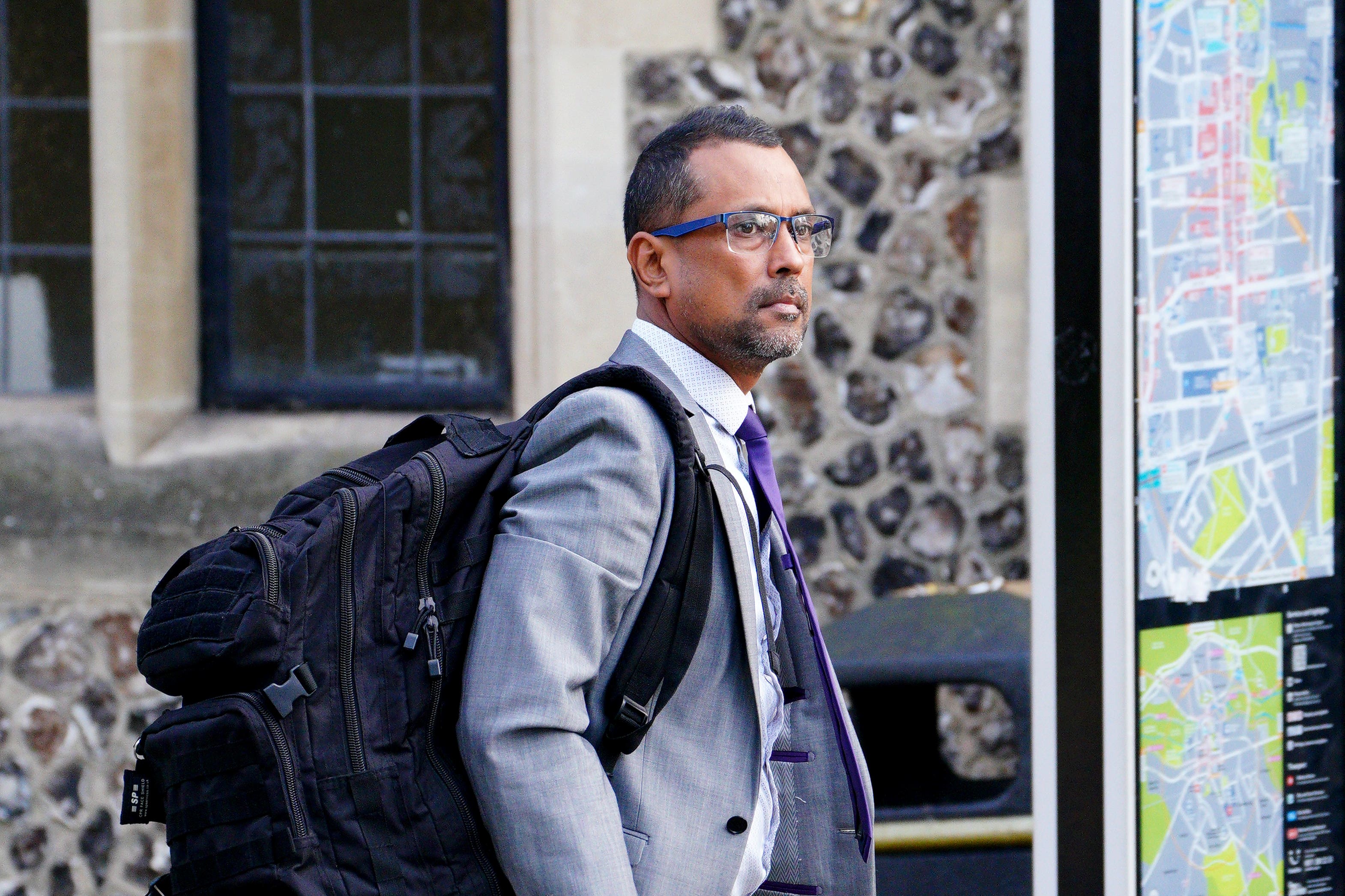 Pc Ravi Canhye of Dorset Police leaves Winchester Crown Court, Hampshire, where he is charged with two counts of rape, one count of attempted rape and five of sexual assault against two women. Canhye is alleged to have carried out the offences while he was off duty between April 8 and 11 2022. Picture date: Monday September 25, 2023.