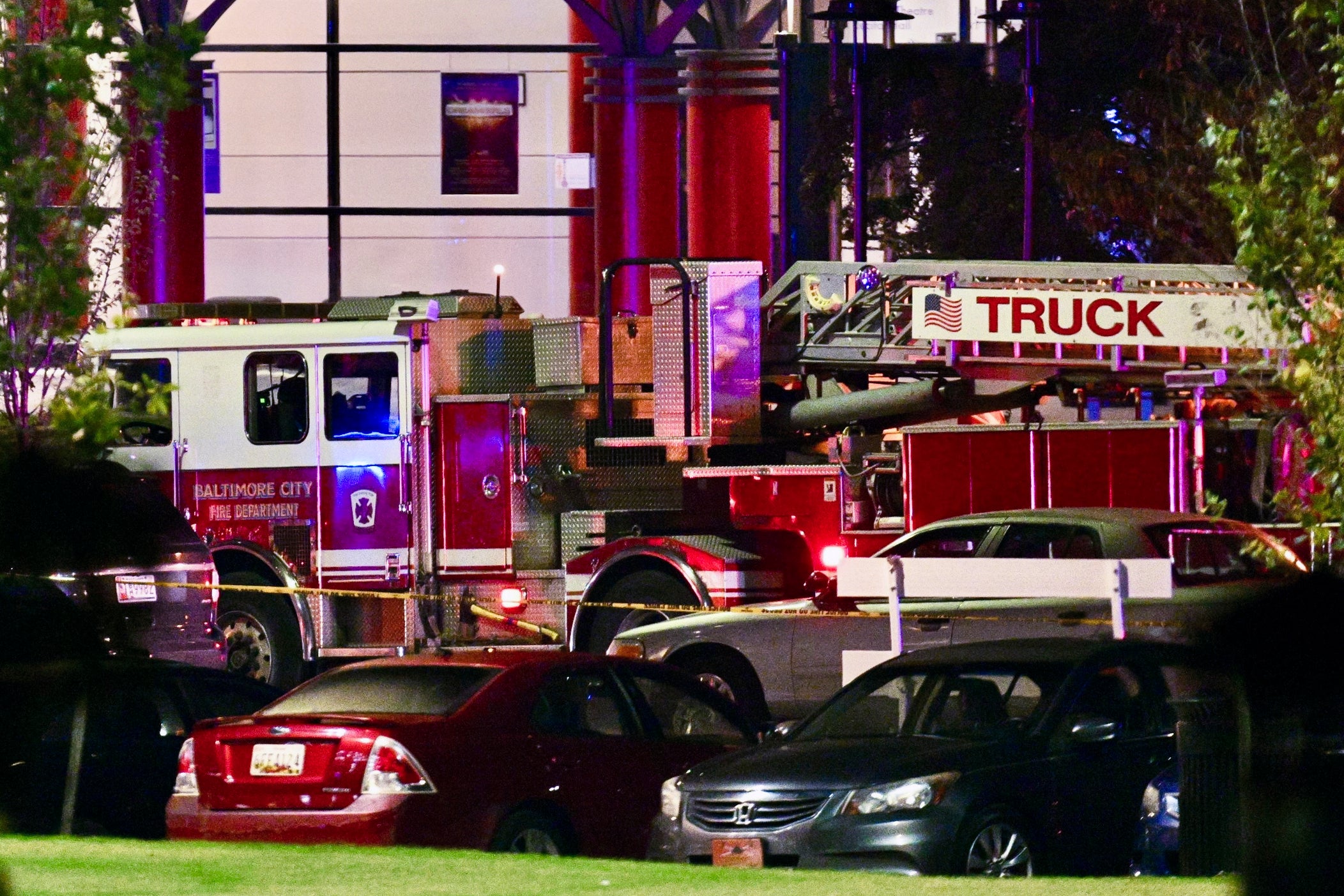 A Baltimore City Fire Department truck stages at Morgan State University during a shooting on the campus Tuesday