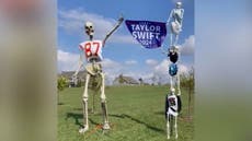 12-foot Taylor Swift and Travis Kelce skeletons built for Halloween