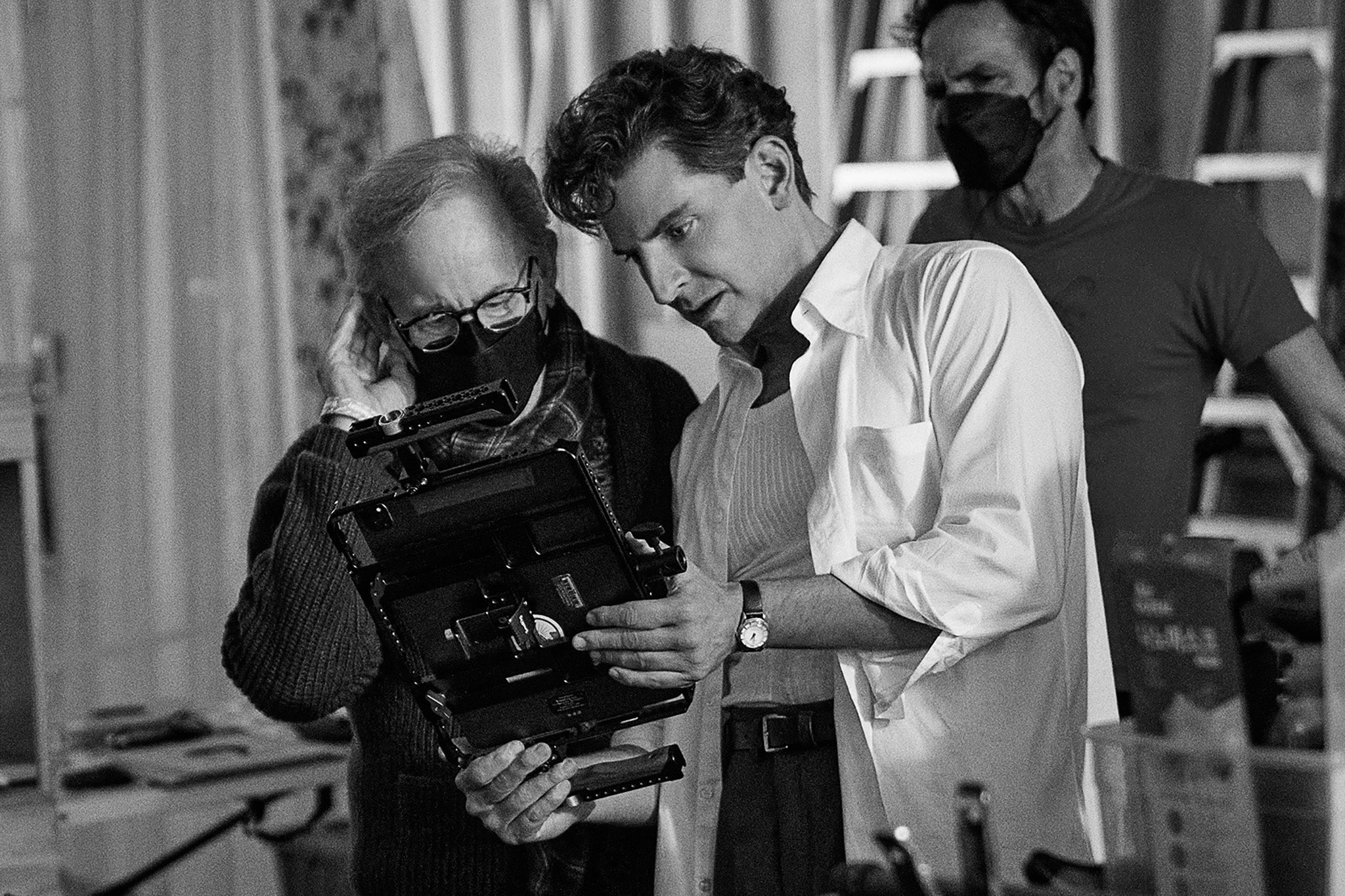 Behind the scenes: Bradley Cooper and ‘Maestro’ producer Steven Spielberg on the set of their Bernstein biopic