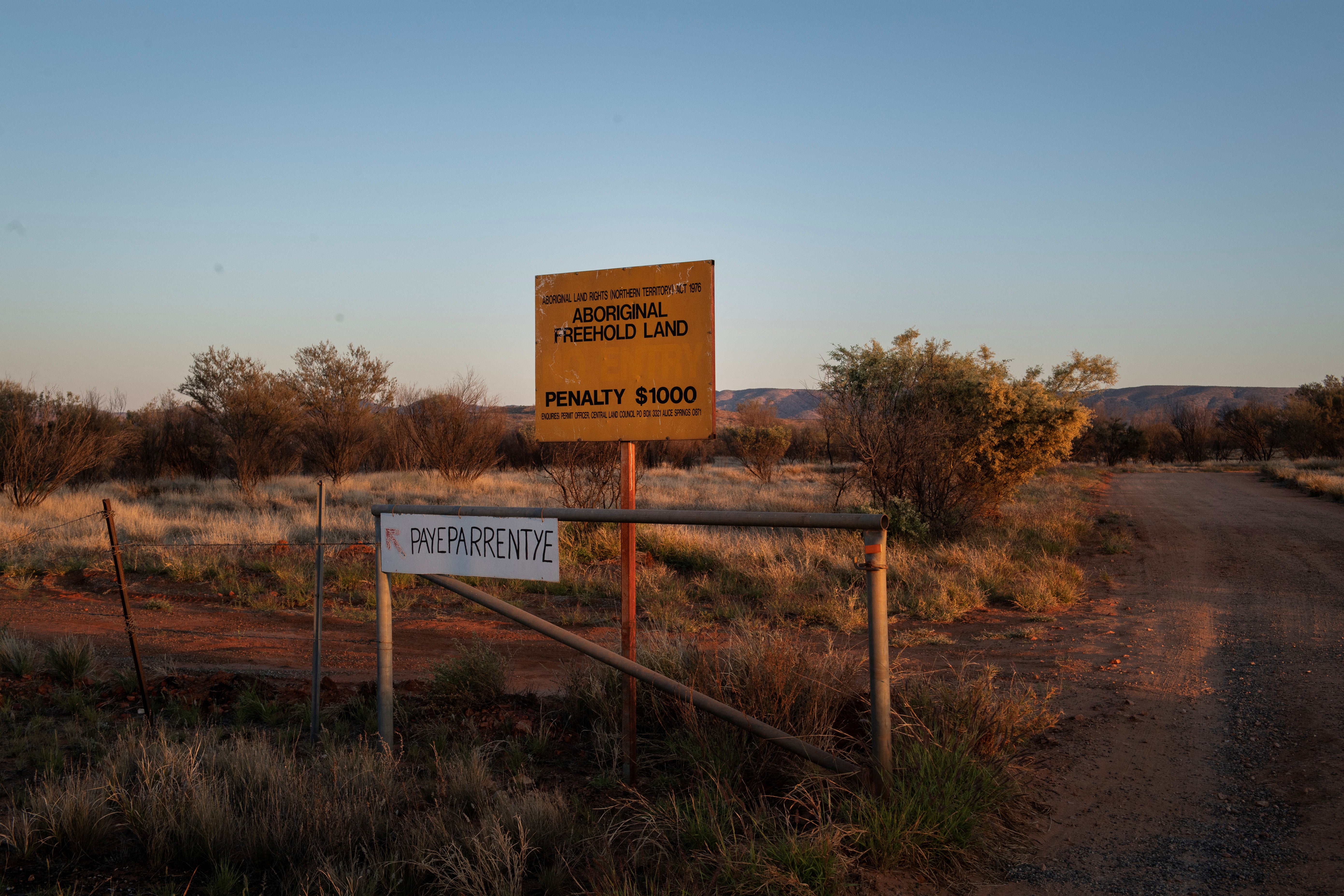 An Aboriginal freehold land site is marked in the MacDonnell Ranges, near Alice Springs