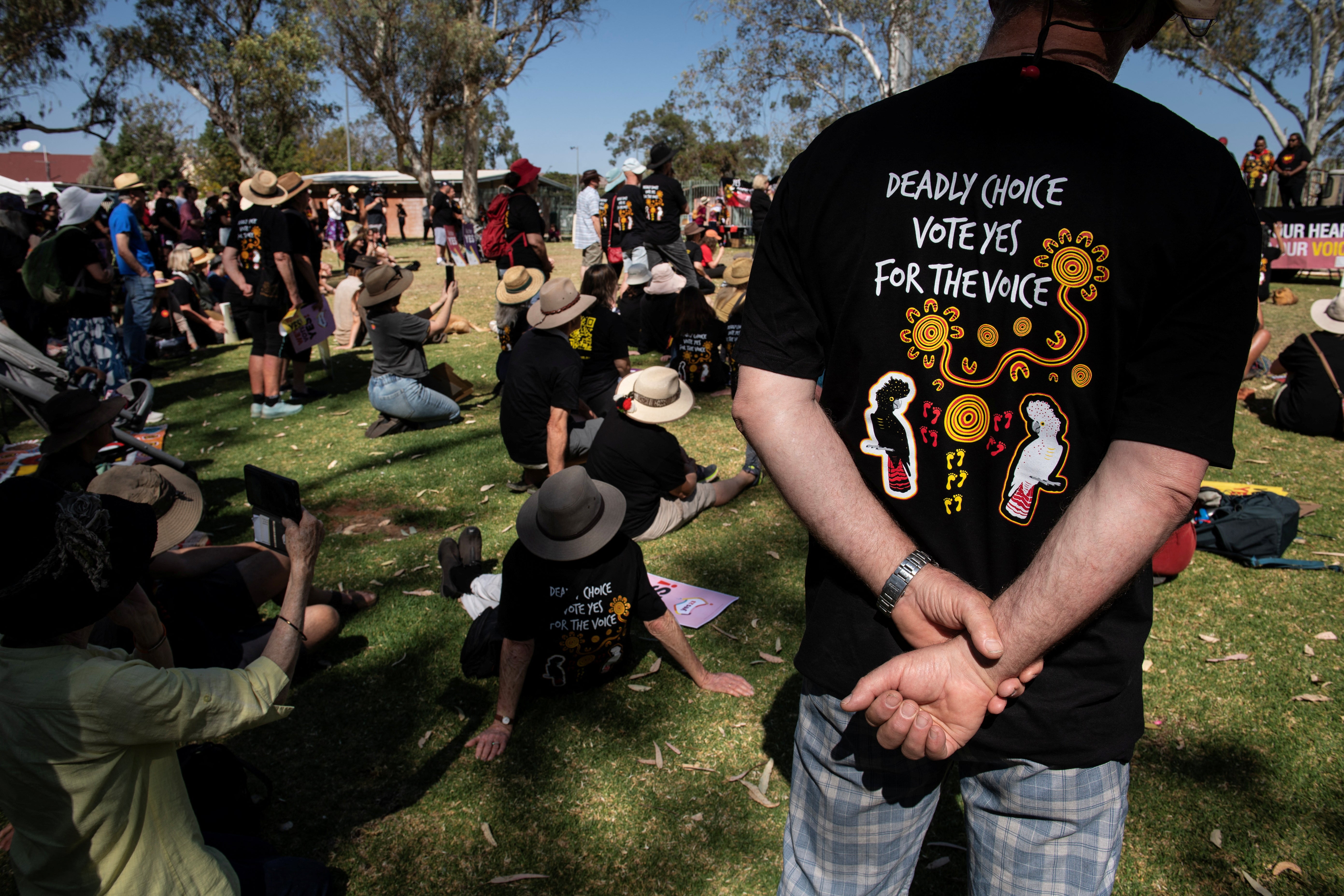 People gather at the Walk for Yes event in Alice Springs