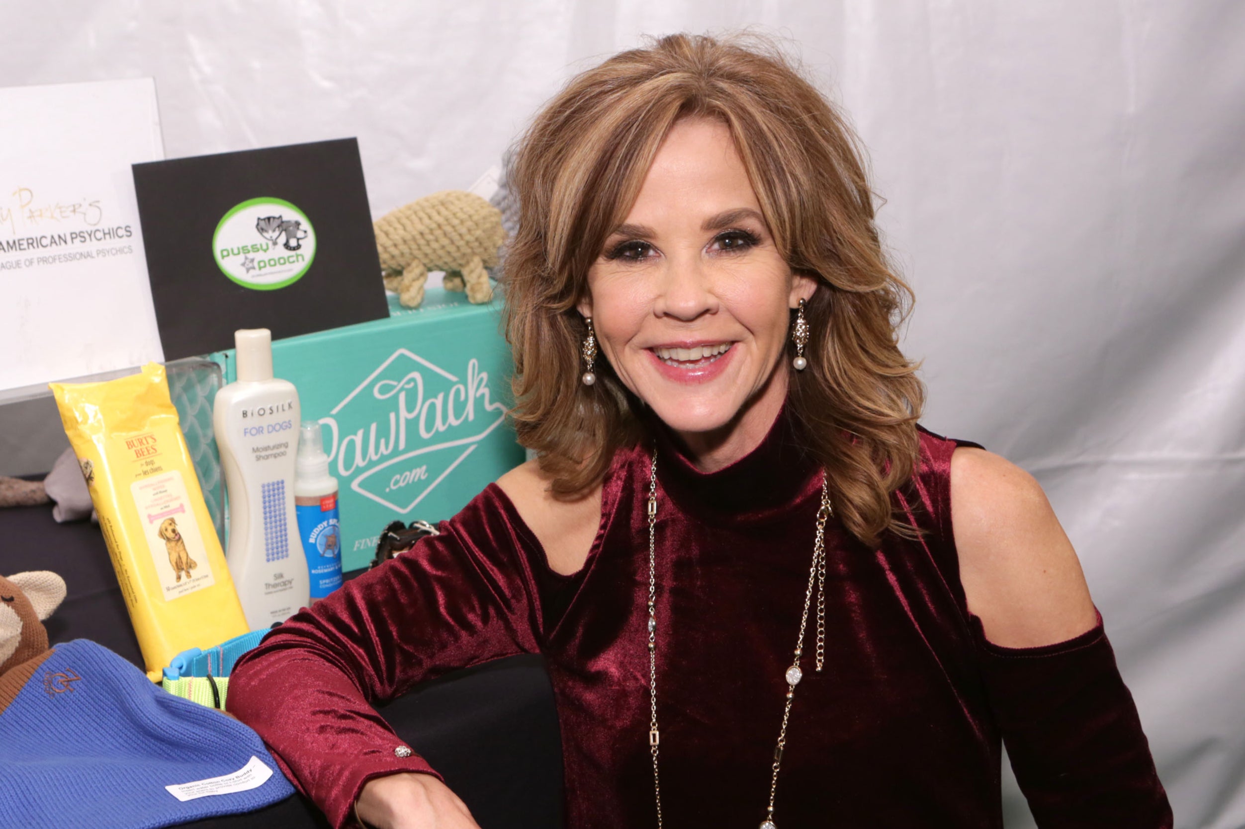 A second career: Blair, in 2015, posing with dog treats in her new role as an animal rights activist