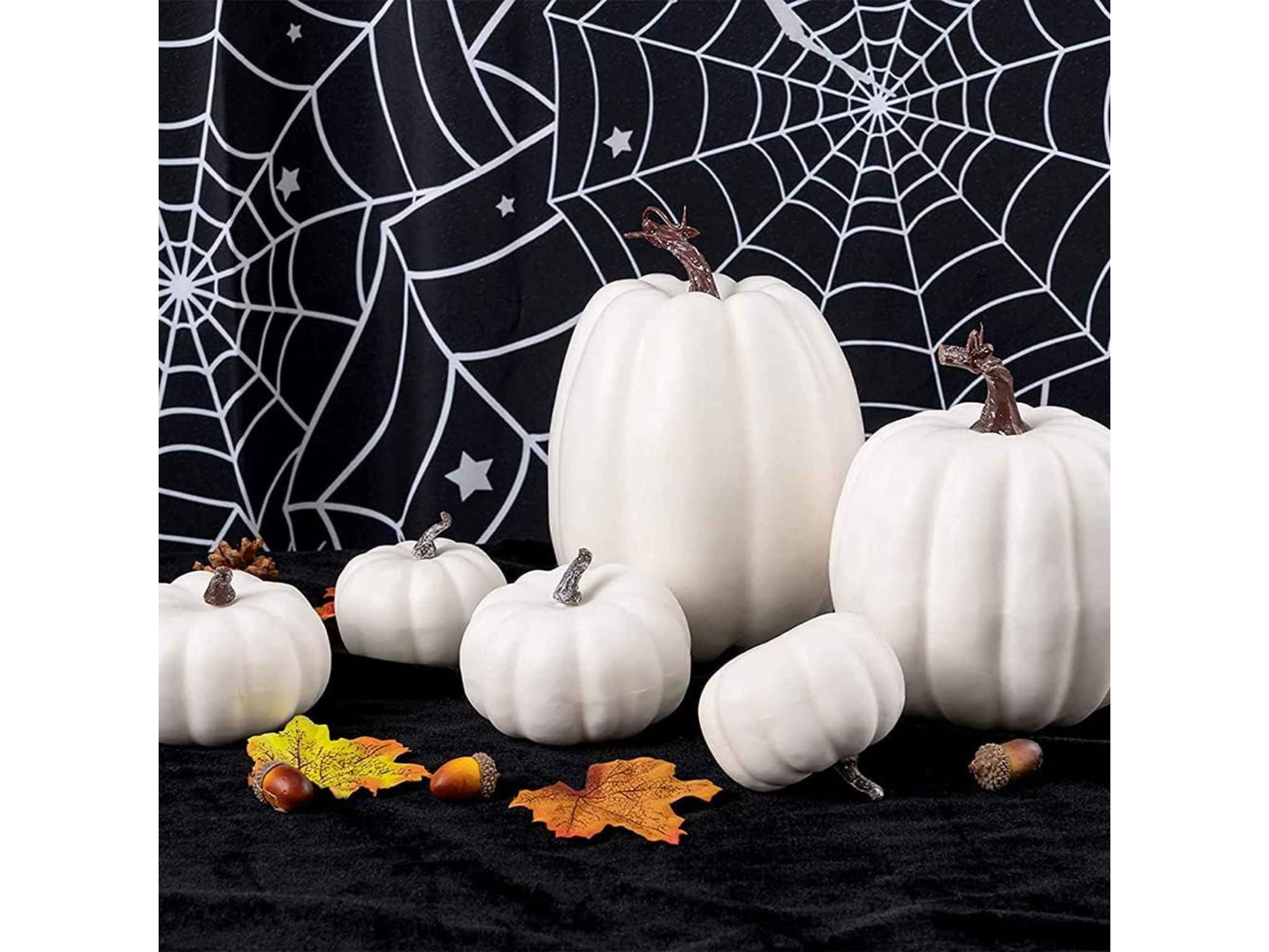 White pumpkin decorations for Halloween on Amazon