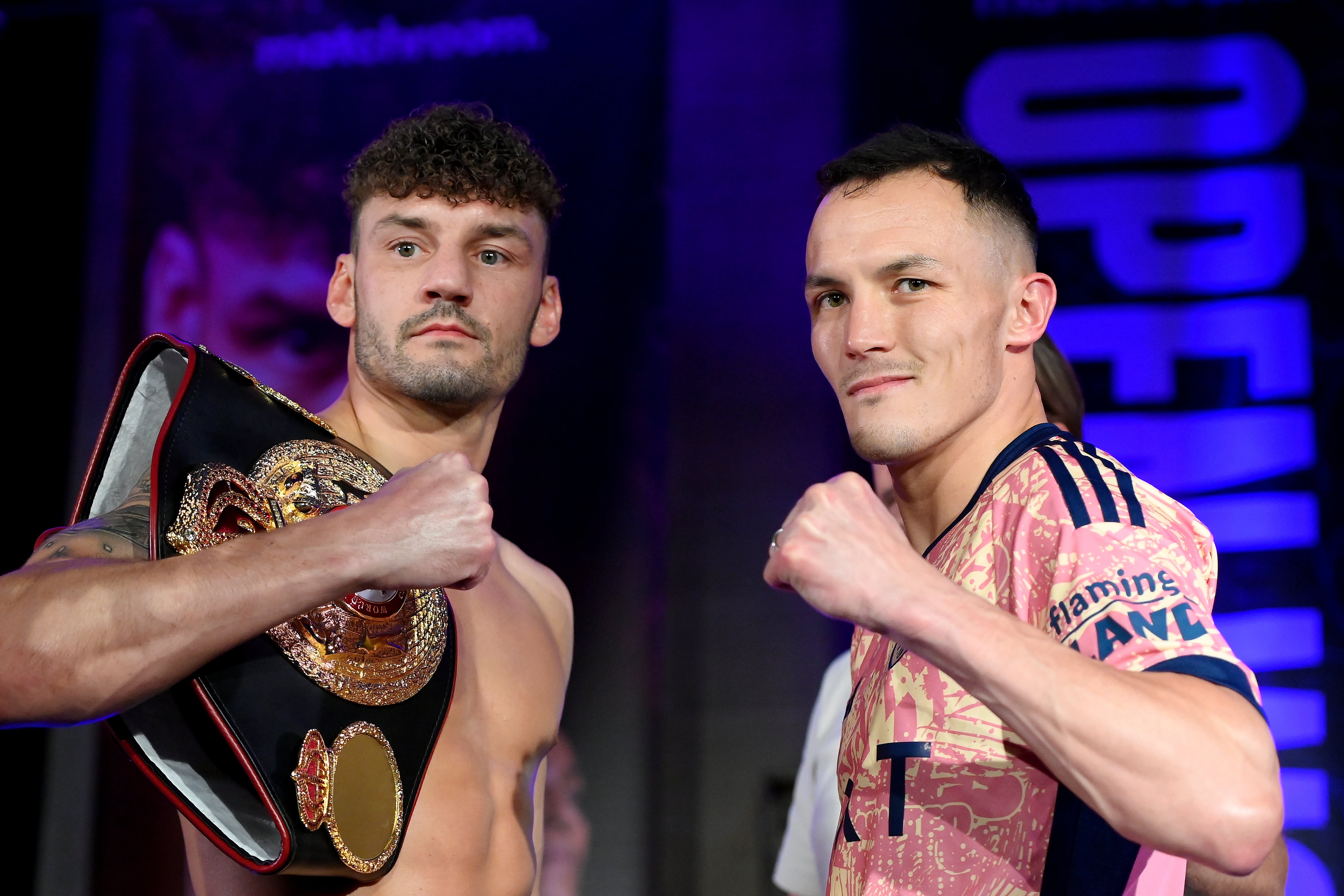 Leigh Wood, left, and Josh Warrington face off ahead of their clash in Sheffield