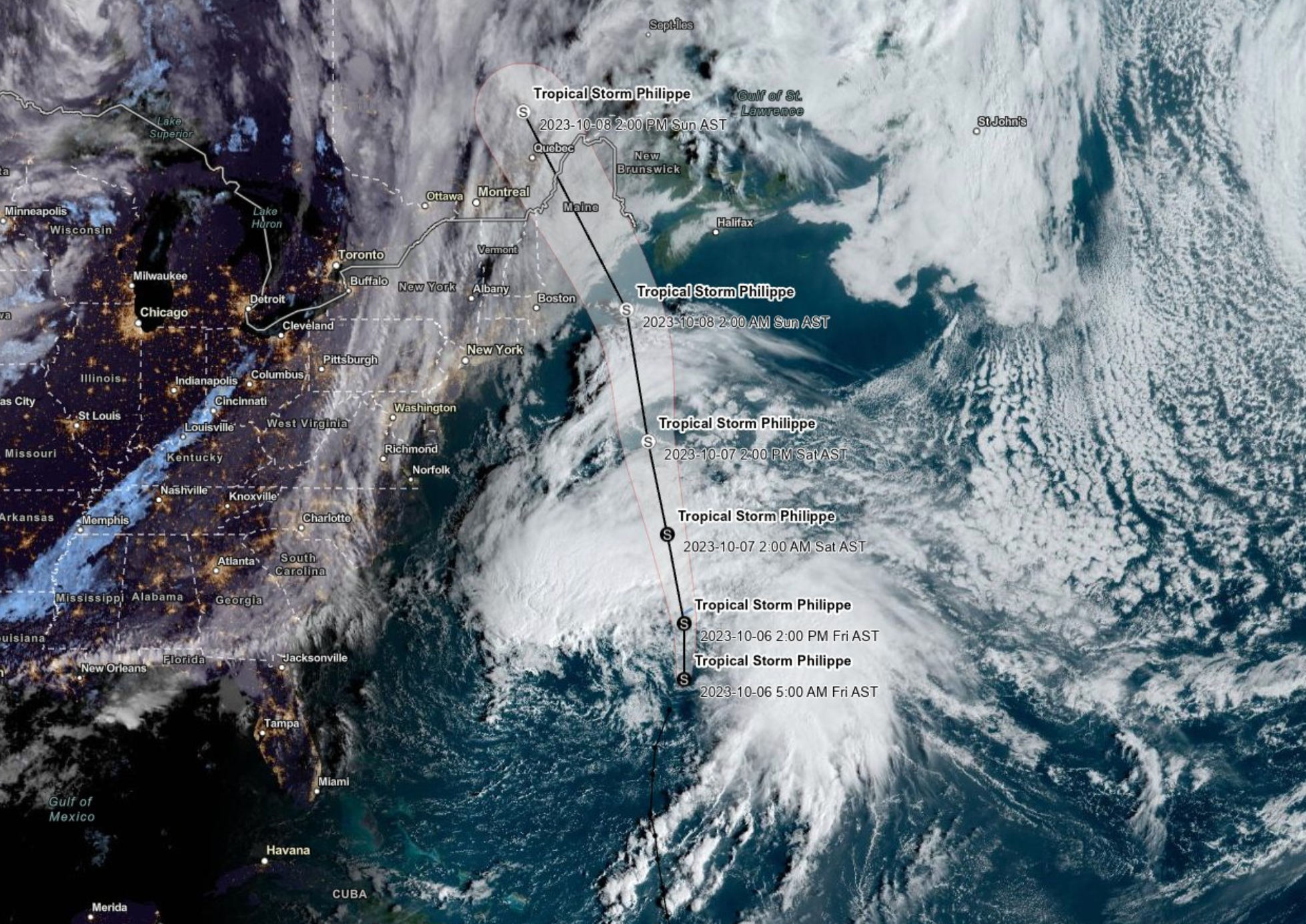 Tropical Storm Philippe is moving through the Caribbean and is on a path to New England and Atlantic Canada this weekend