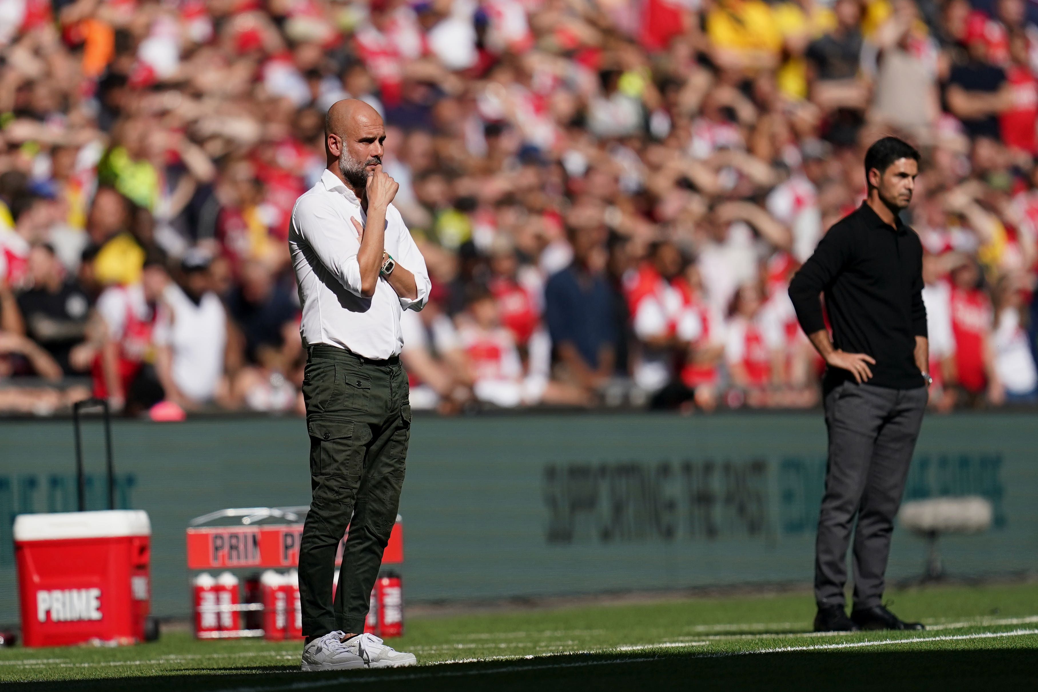 Mikel Arteta (right) believes Arsenal need to be at 100 percent to beat Manchester City in the Premier League (Nick Potts/PA)