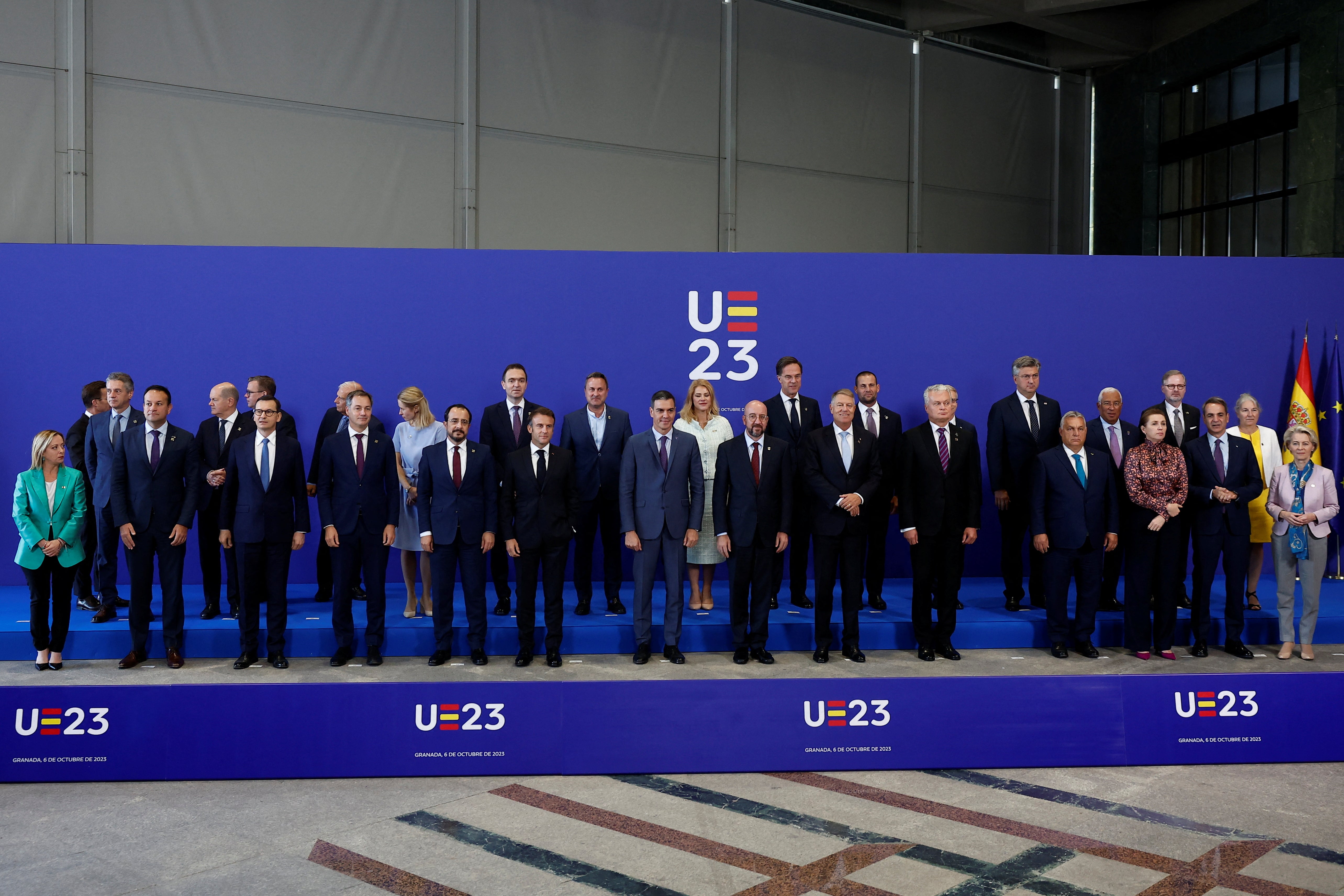 EU leaders pose for a photo during the informal summit, in Granada, Spain