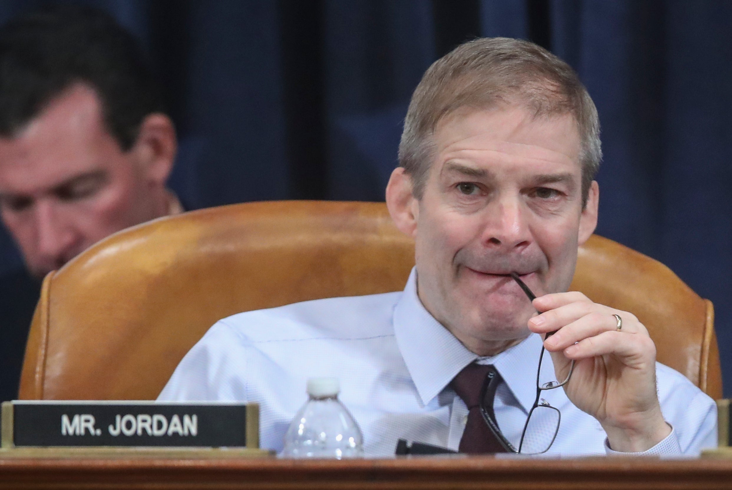 Rep. Jim Jordan (R-OH) sits during a break in testimony by Democratic and Republican counsels during an impeachment hearing before the House Judiciary Committee in the Longworth House Office Building on Capitol Hill December 9, 2019.