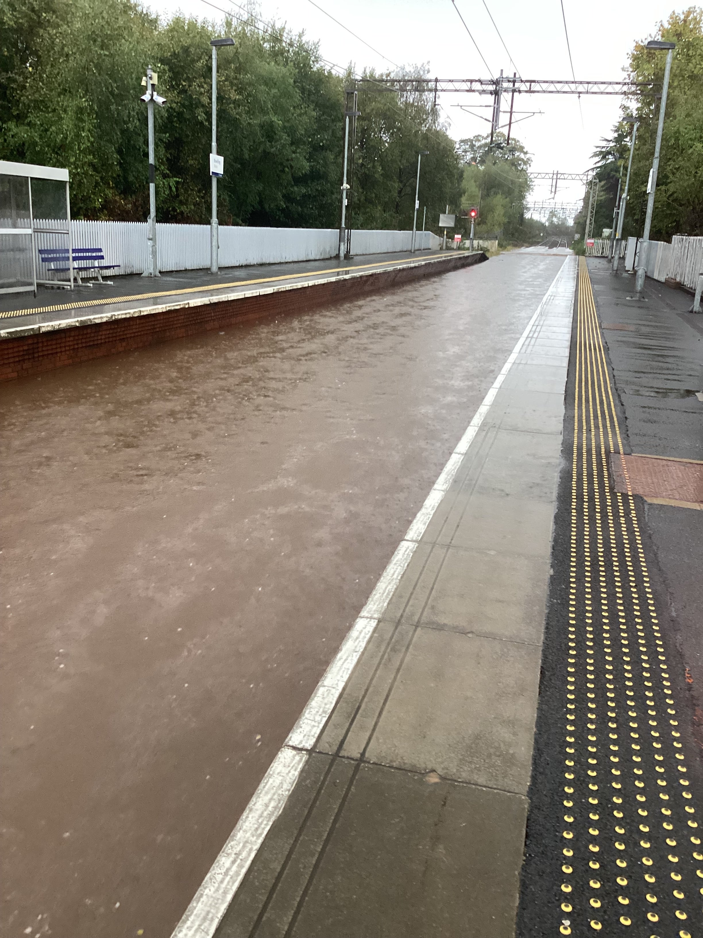 Bowling railway station in Scotland was closed due to extreme flooding