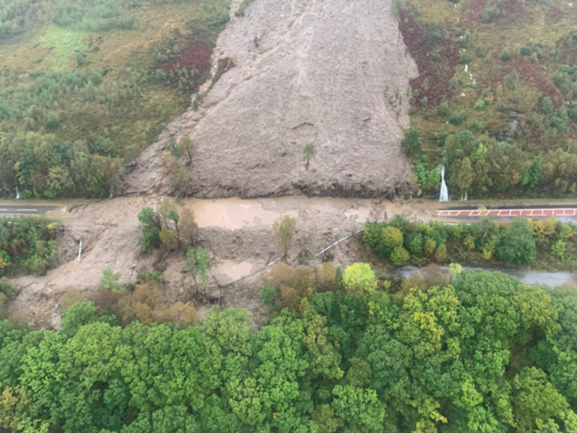 Landslides have been reported on the A83 following torrential rain