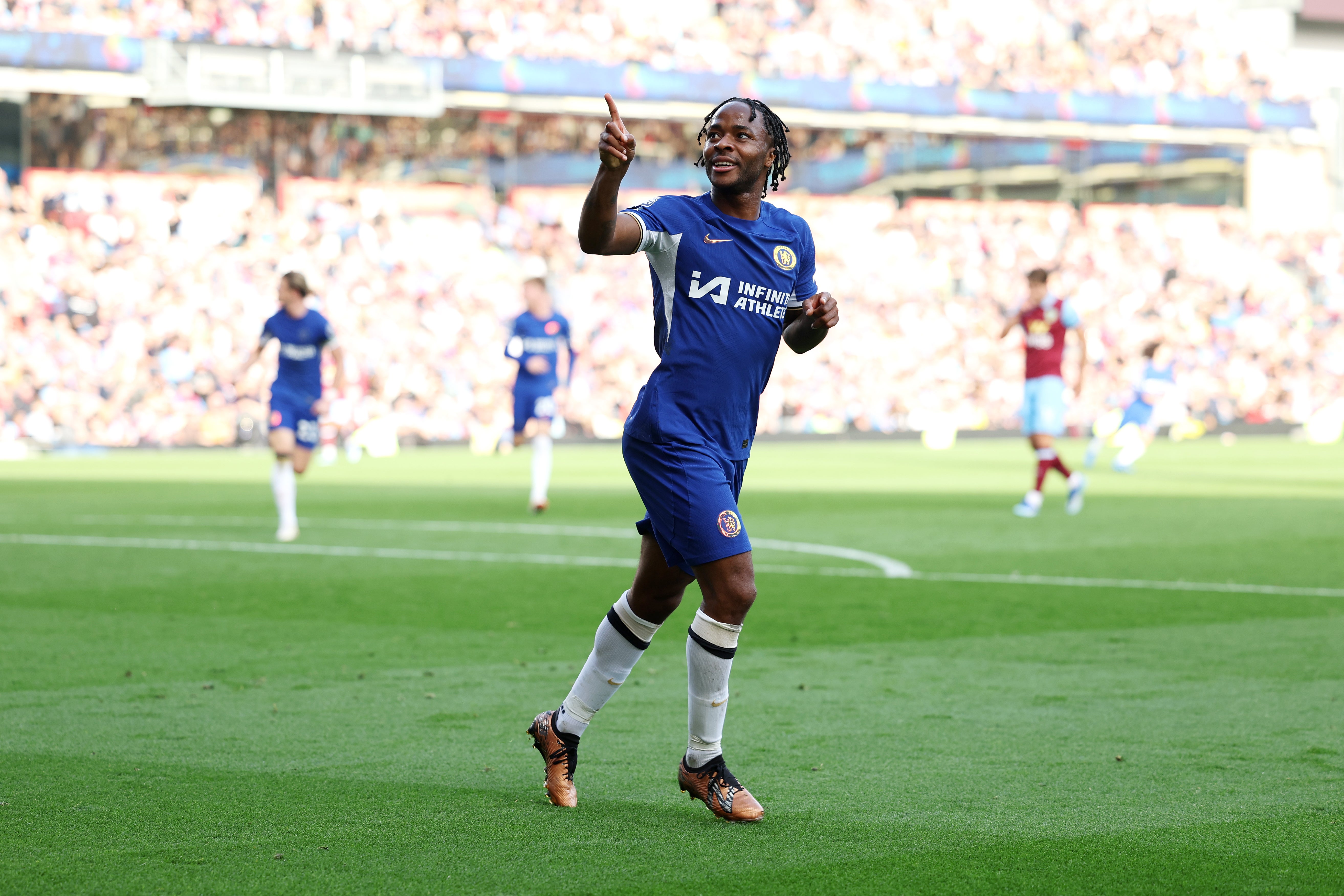 Raheem Sterling scored Chelsea’s third at Turf Moor