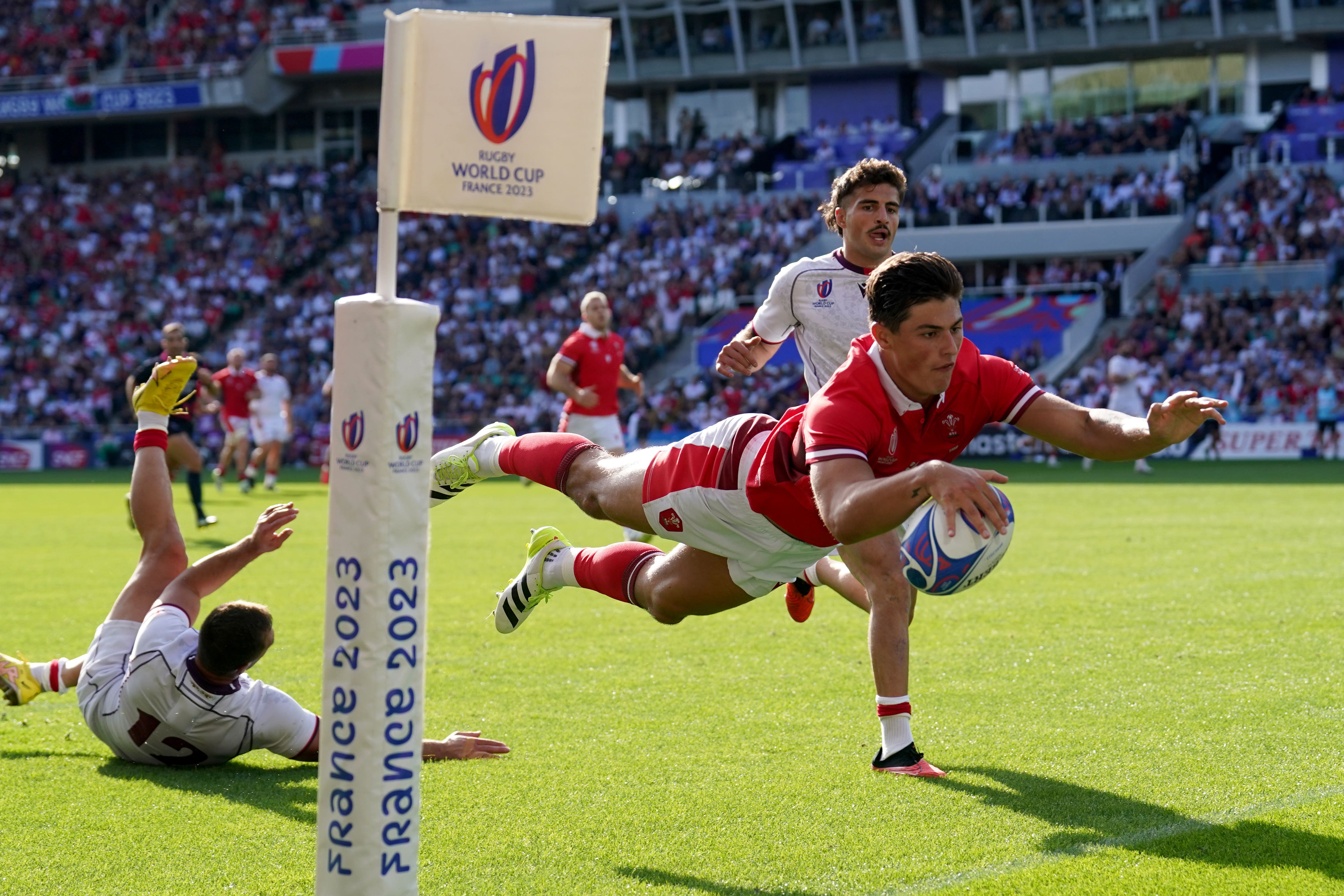 Louis Rees-Zammit scored a a hat-trick of tries against Georgia (David Davies/PA)