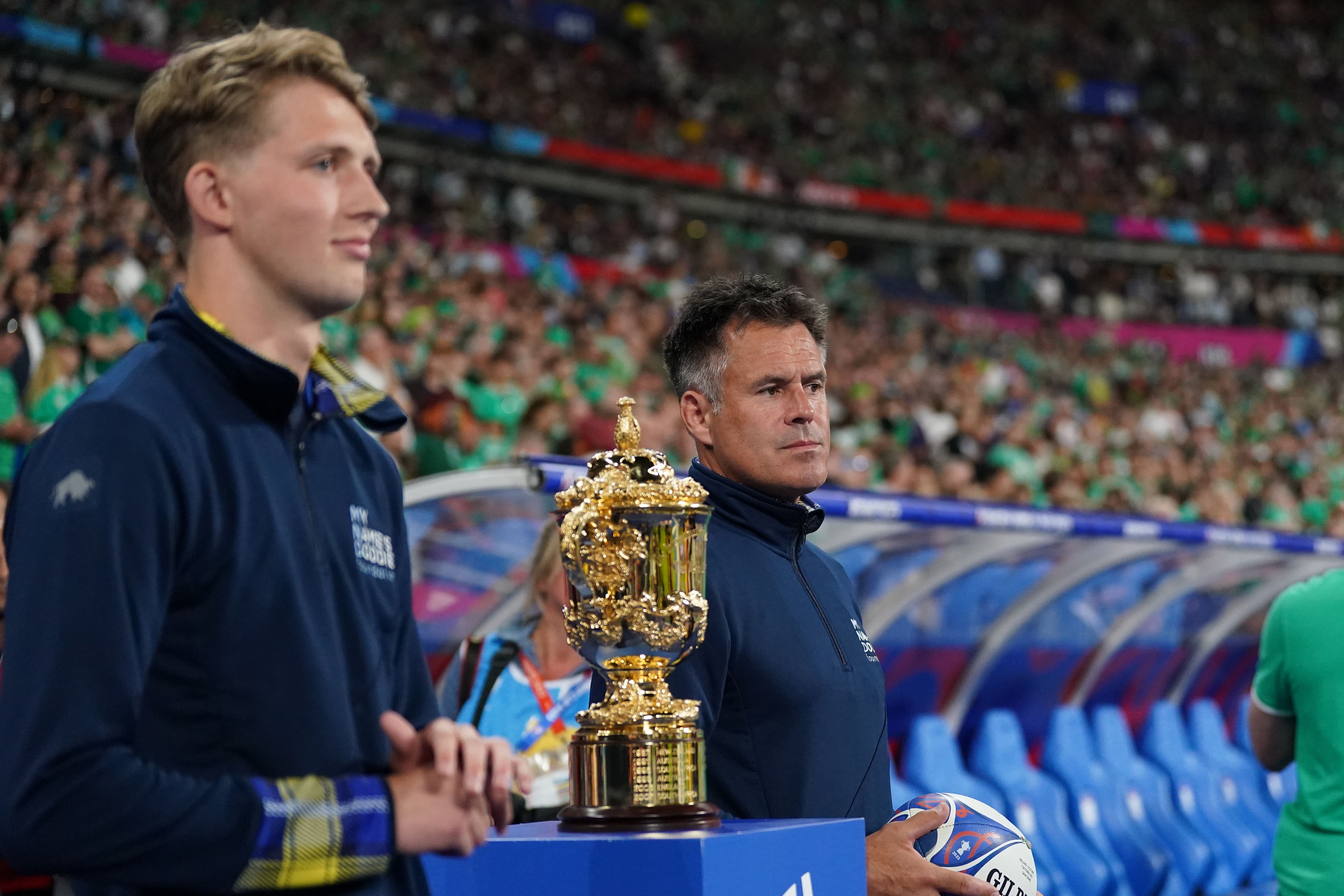 Hamish Weir, the son of the late Doddie Weir and Kenny Logan (Adam Davy/PA)