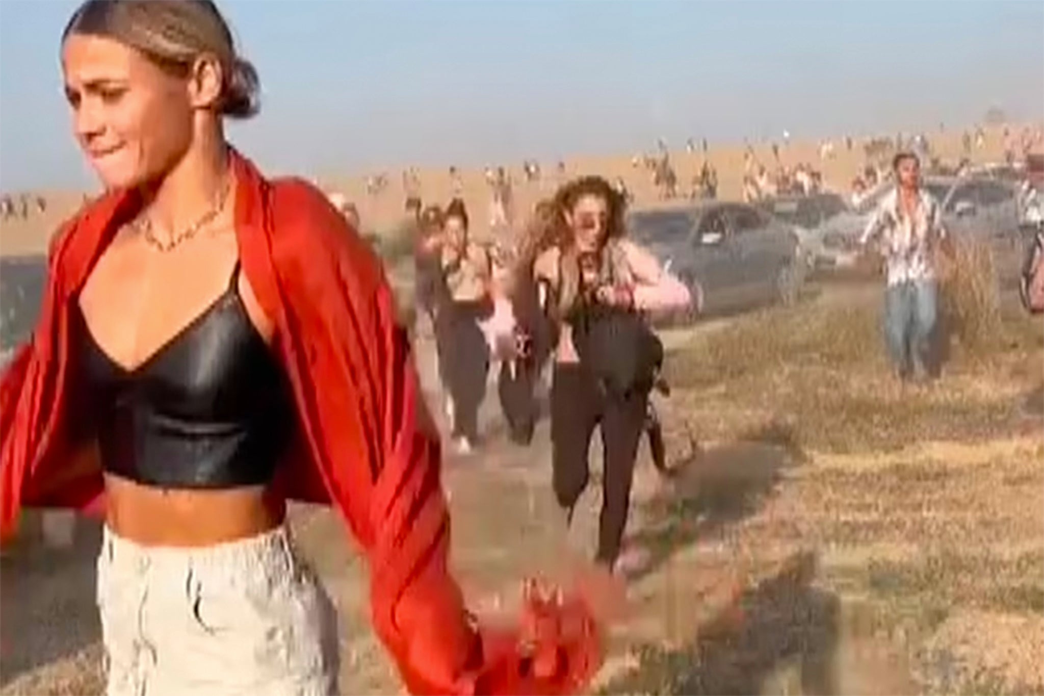 Partygoers flee the Nova festival in southern Israel on 7 October 2023