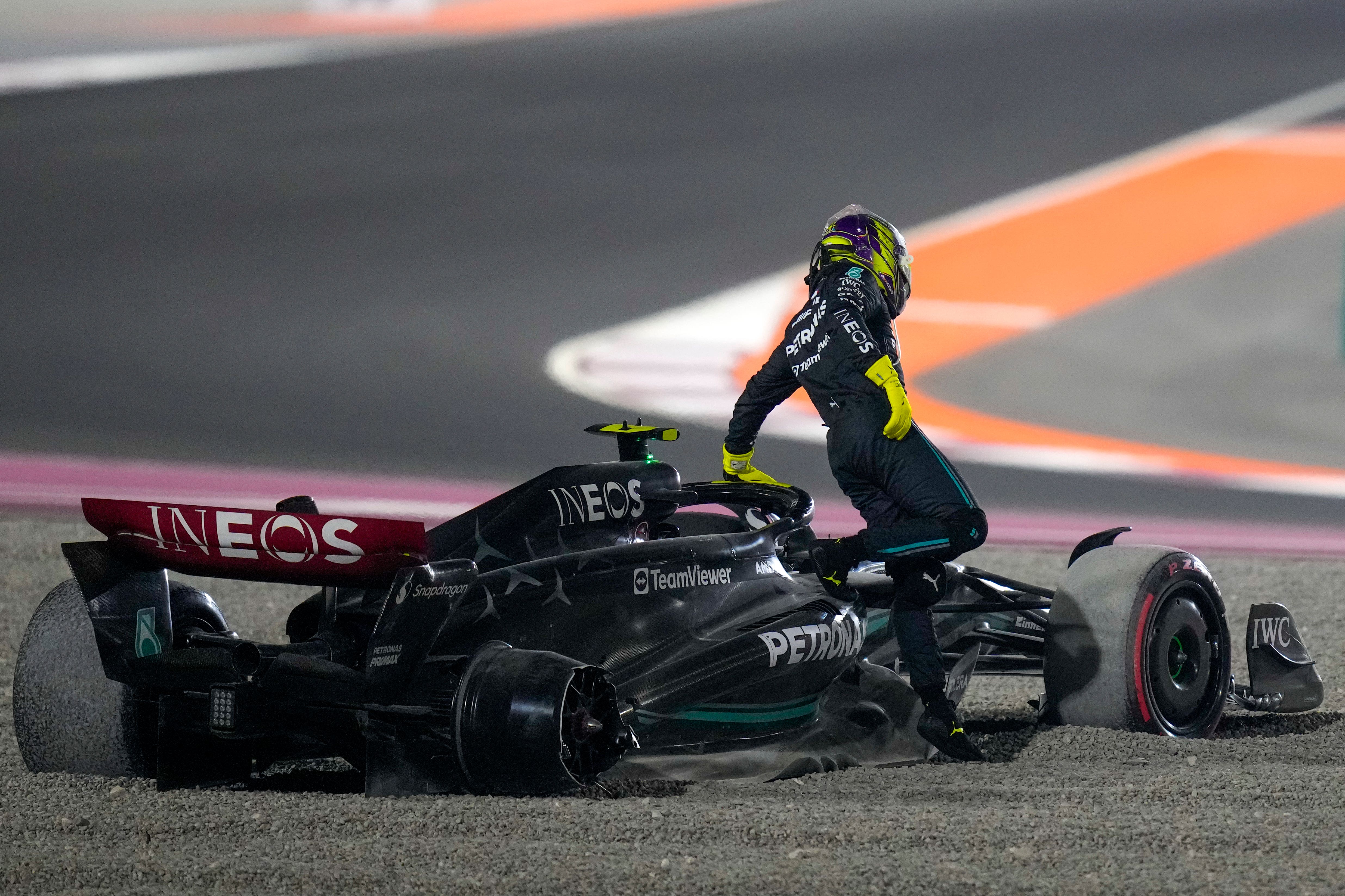 Lewis Hamilton was sent crashing into the gravel