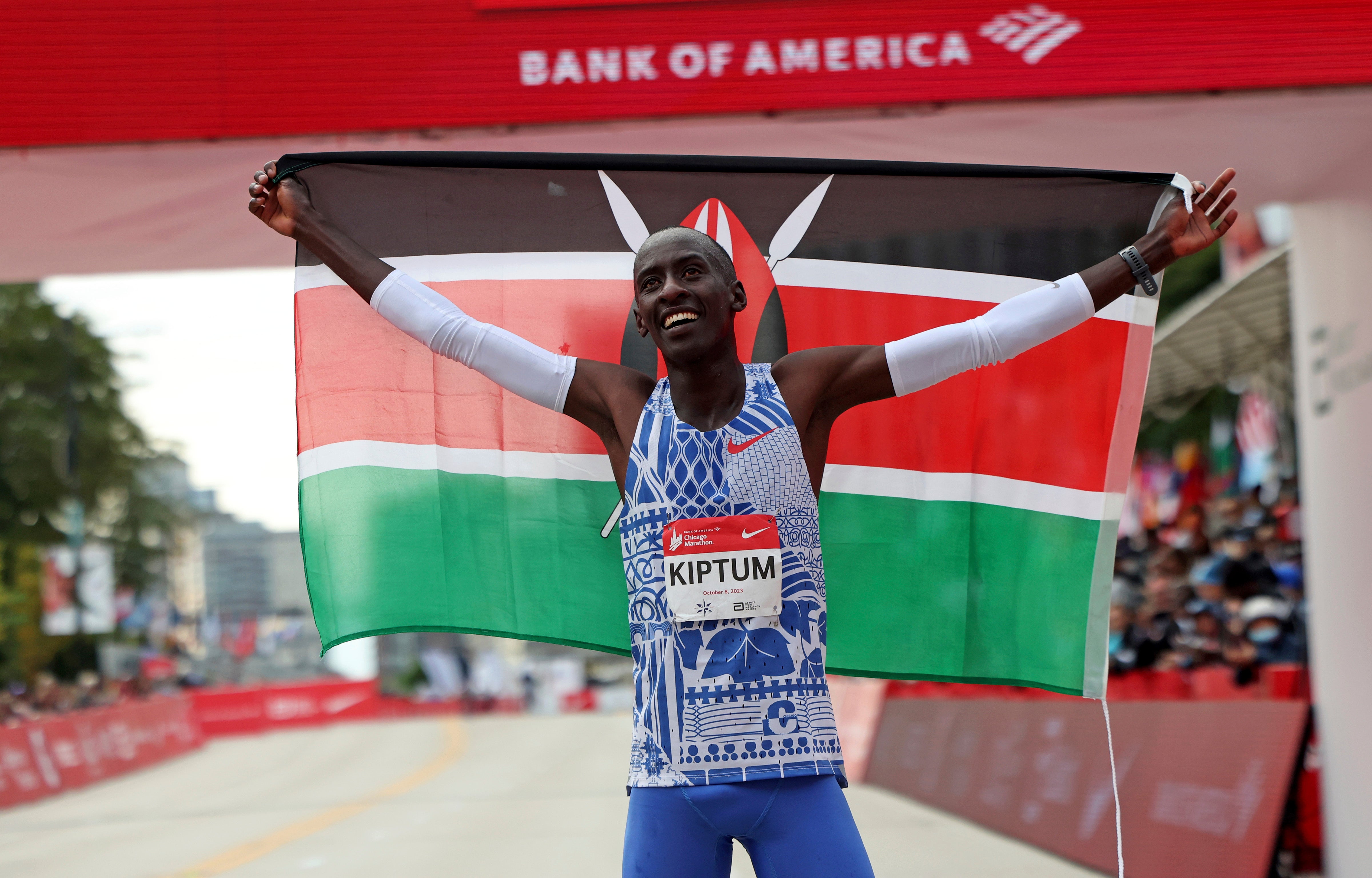 Kelvin Kiptum after winning the Chicago Marathon