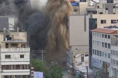 Gaza’s National Bank explodes after building hit by Israeli airstrike