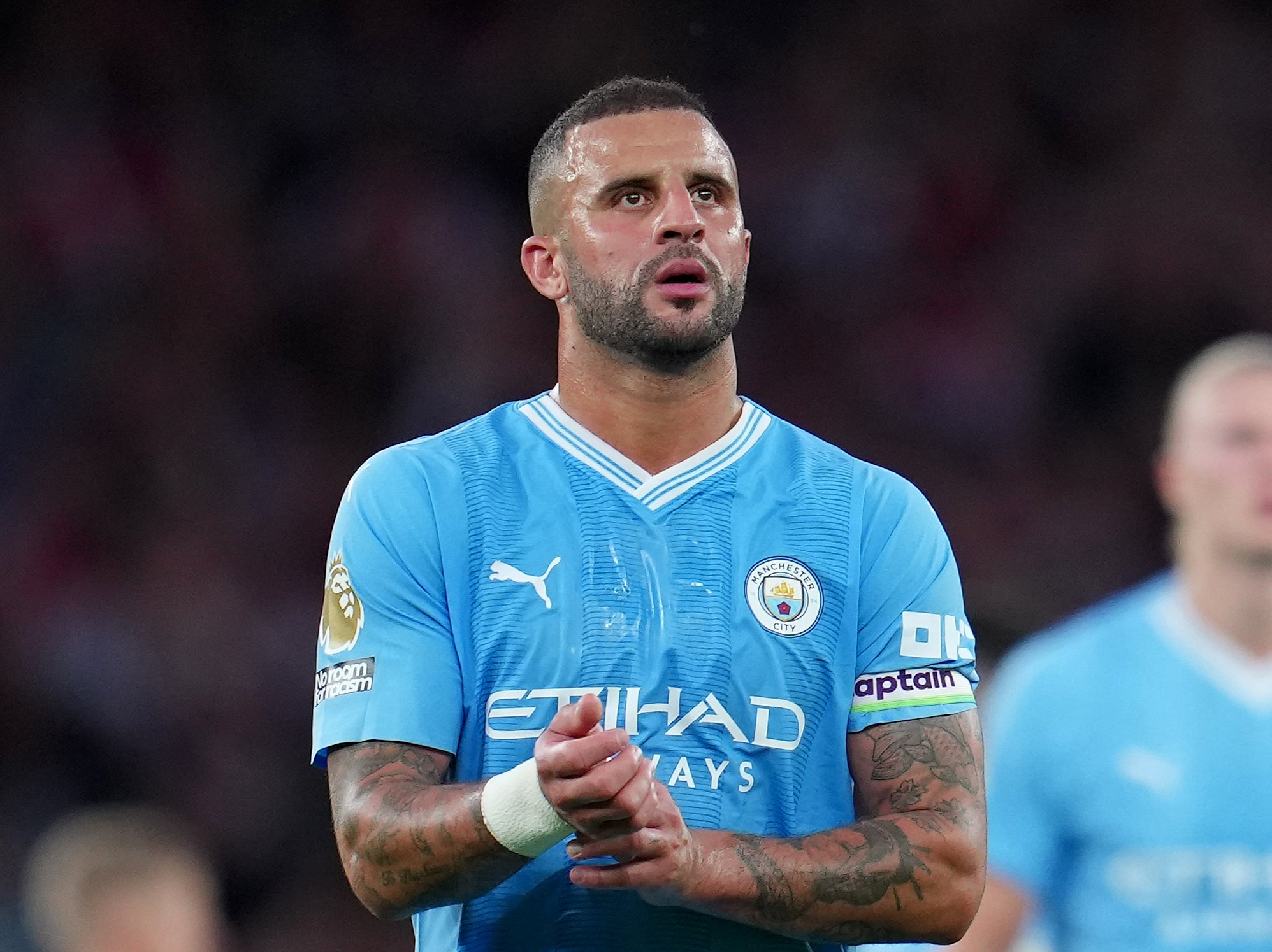 Kyle Walker of Manchester City applauds fans