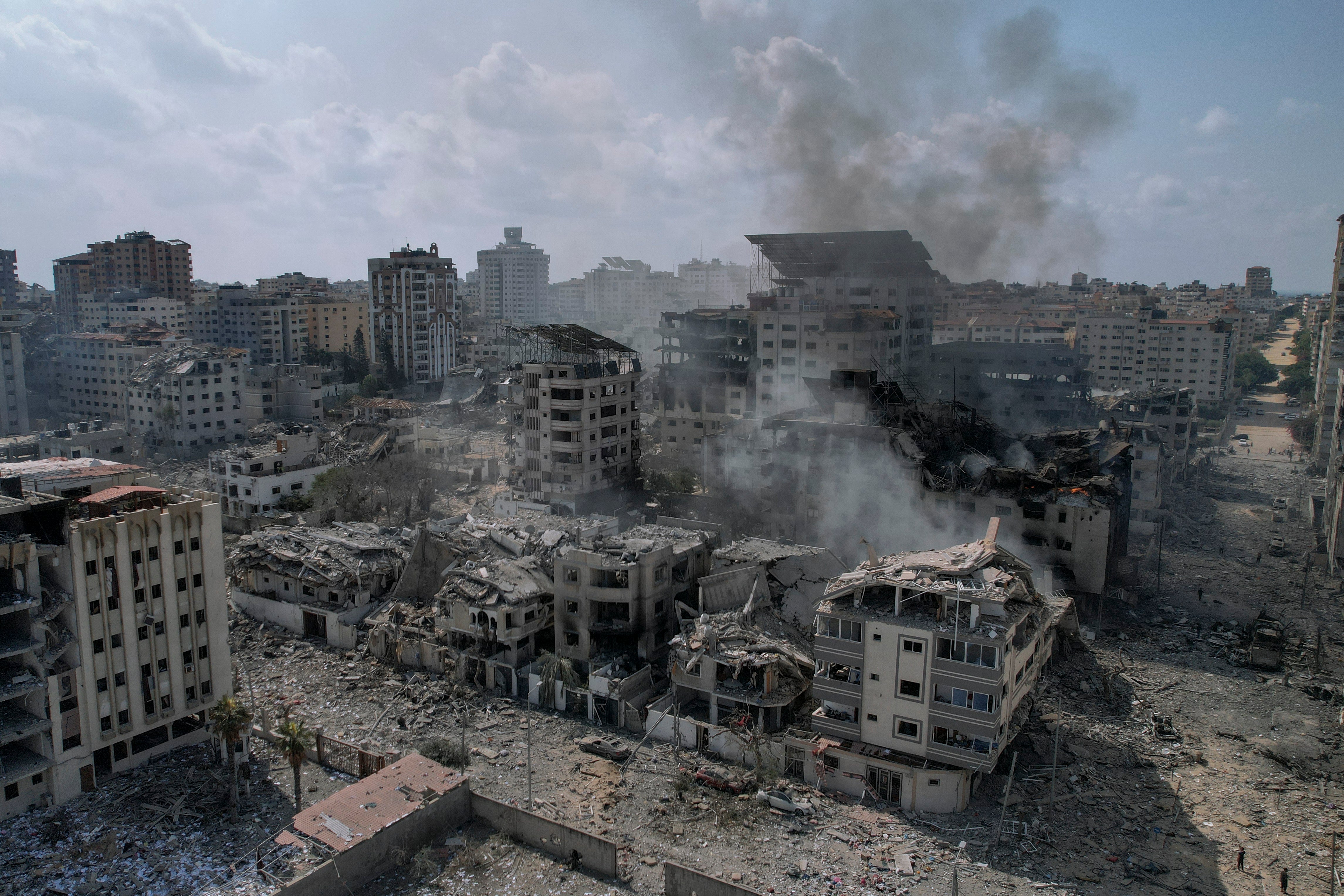 A view of the rubble of buildings hit by an Israeli airstrike, in Gaza City