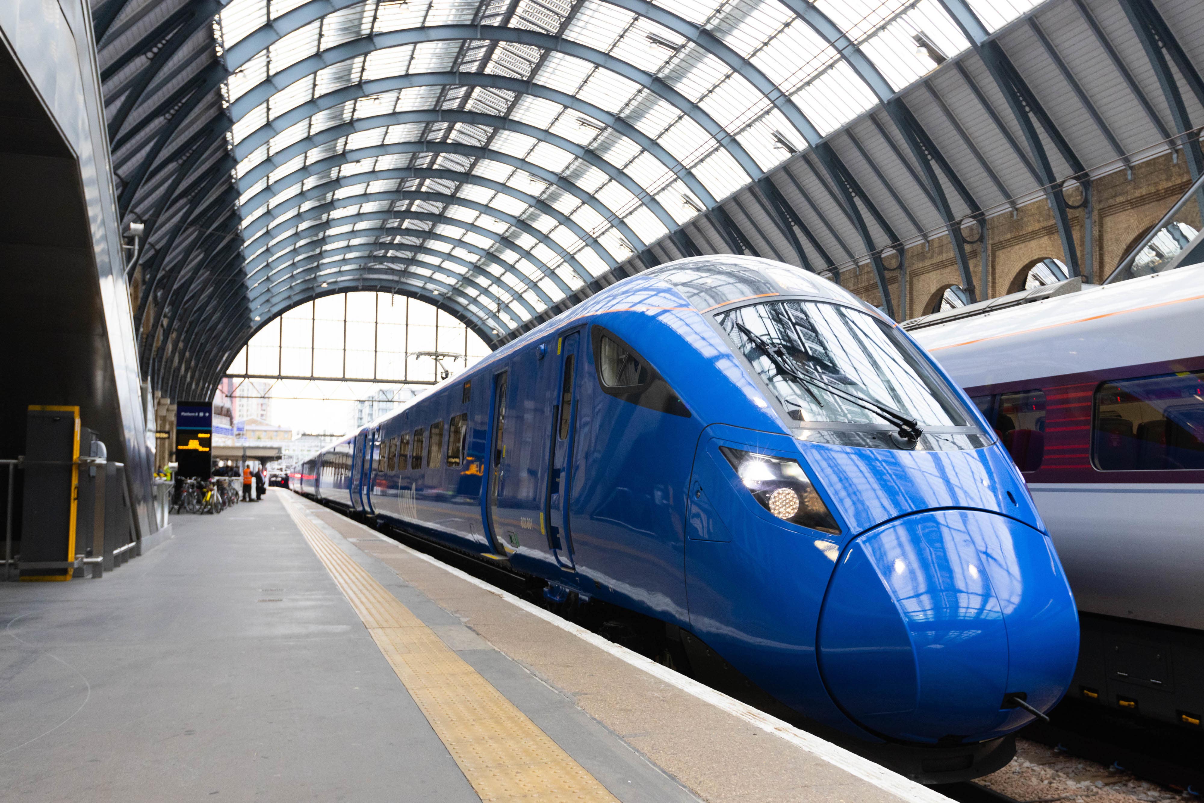 A Lumo train pictured on the East Coast Main Line