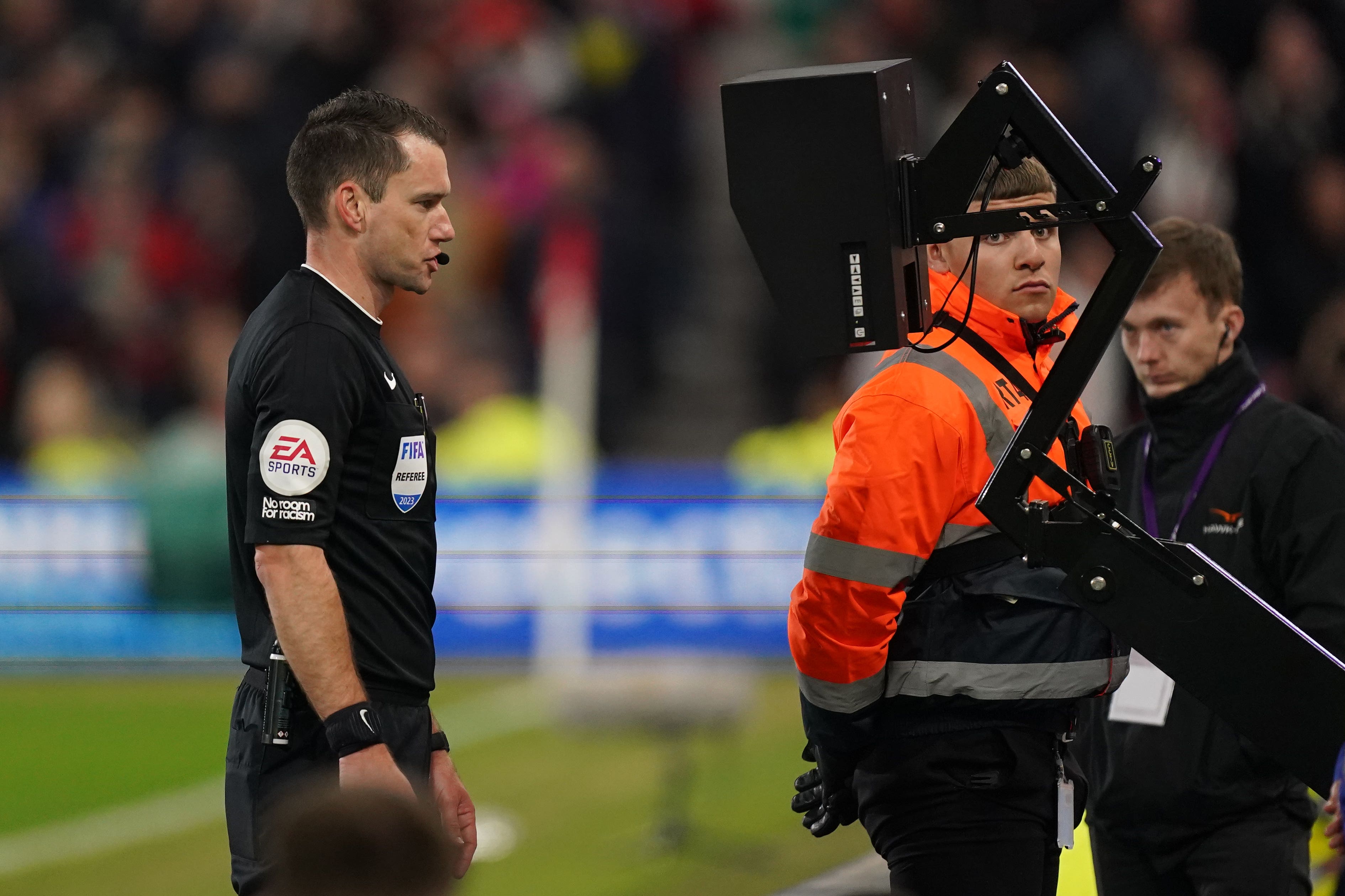 The game’s lawmakers are set to further examine the possibility of allowing the conversations between referees and VARs to be broadcast live (Mike Egerton/PA)