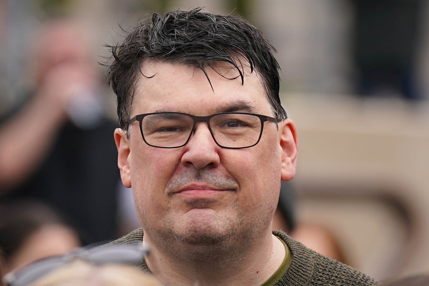 Graham Linehan photographed at a Let Women Speak rally in September 2023